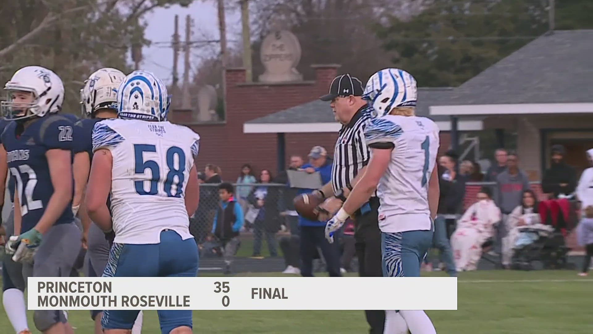 Princeton cruises to a 35-0 win over Monnmouth-Roseville, advancing to the elite 8 in Class 3A.