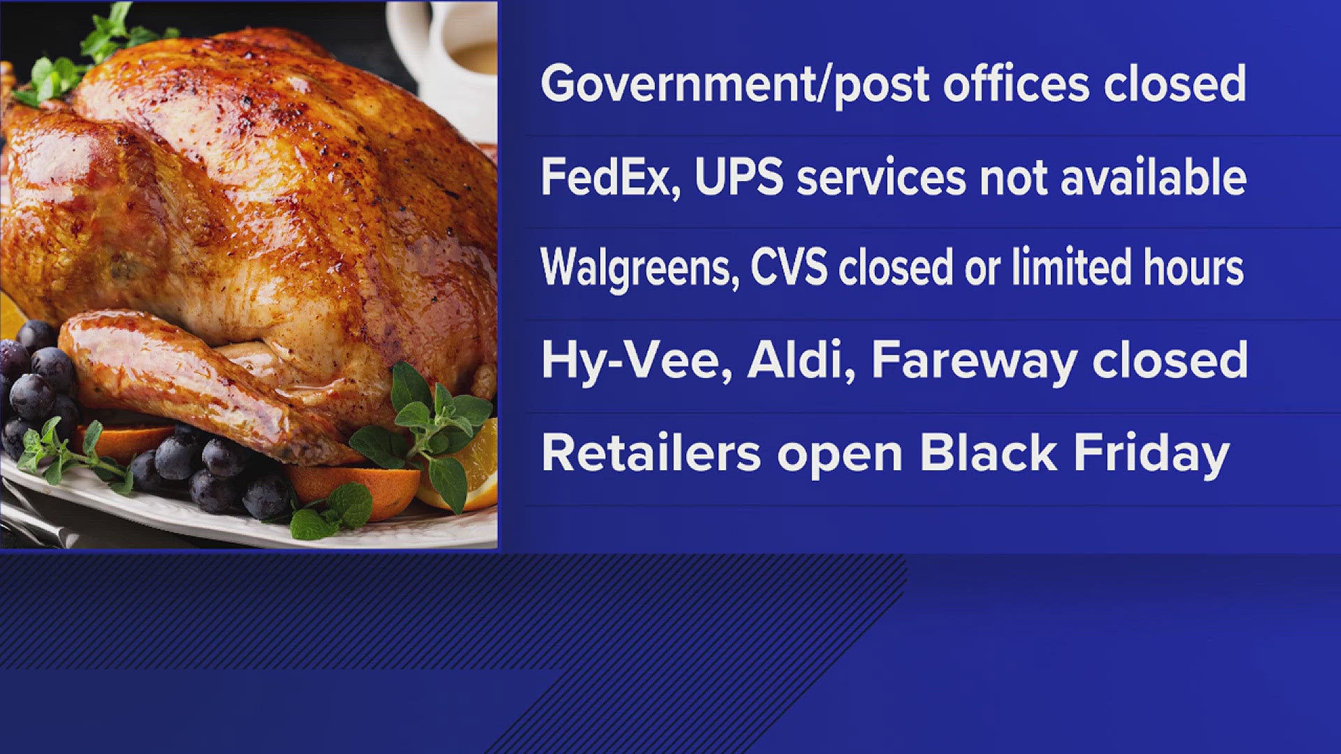 Government offices are closed, and most Fed-Ex and UPS services will not be available.