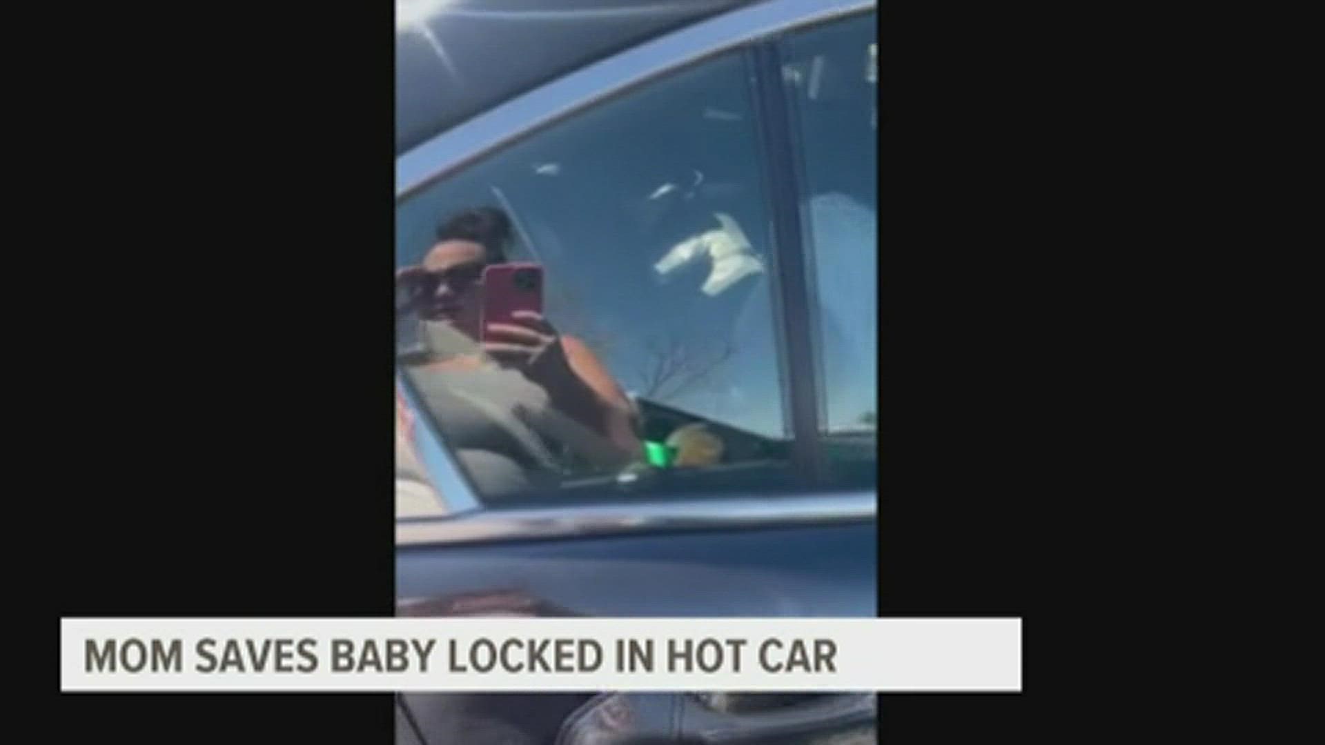 Megan Irish discovered the infant locked in a parked car with the windows rolled up outside the Walmart on West Kimberly on Father's Day.