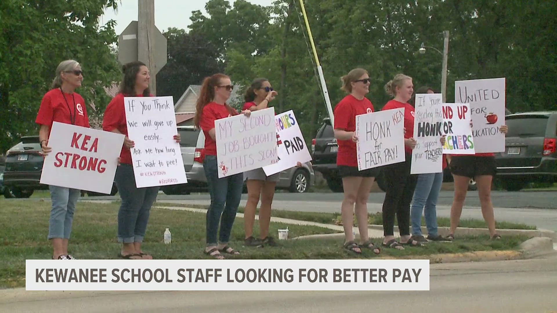 Over two dozen employees and supporters were lined up with signs on Main Street, getting many honks of approval from drivers as pay negotiations continue.