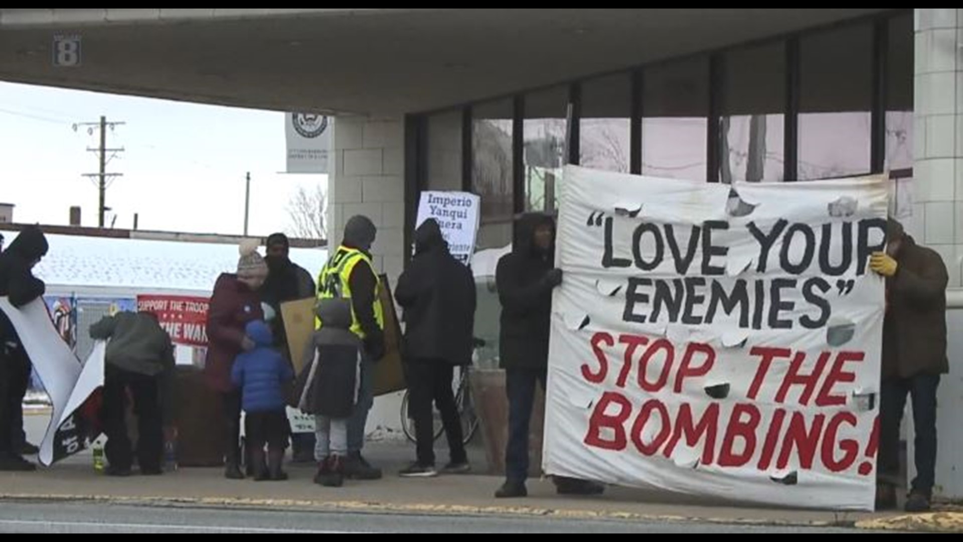 Rock Island protesters outside Cheri Bustos office