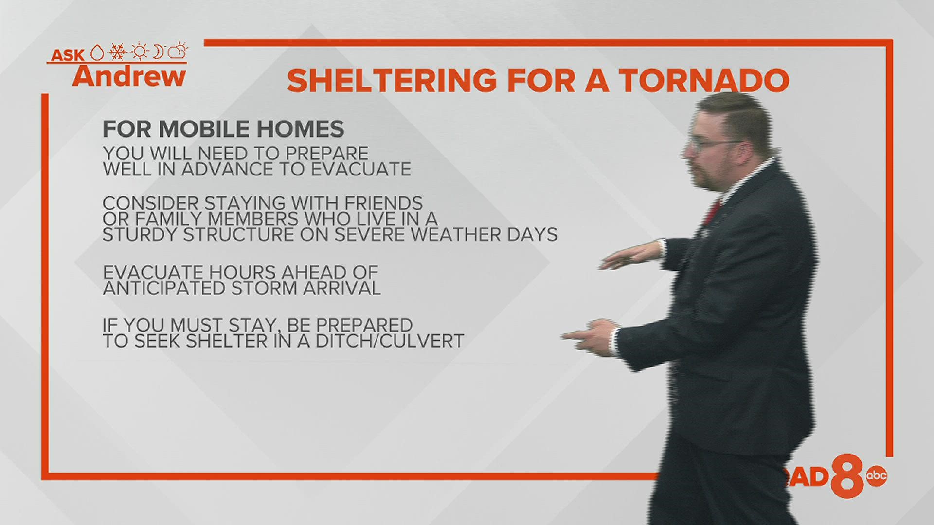 Meteorologist Andrew Stutzke explains why you shouldn't shelter in a mobile home during a tornado.