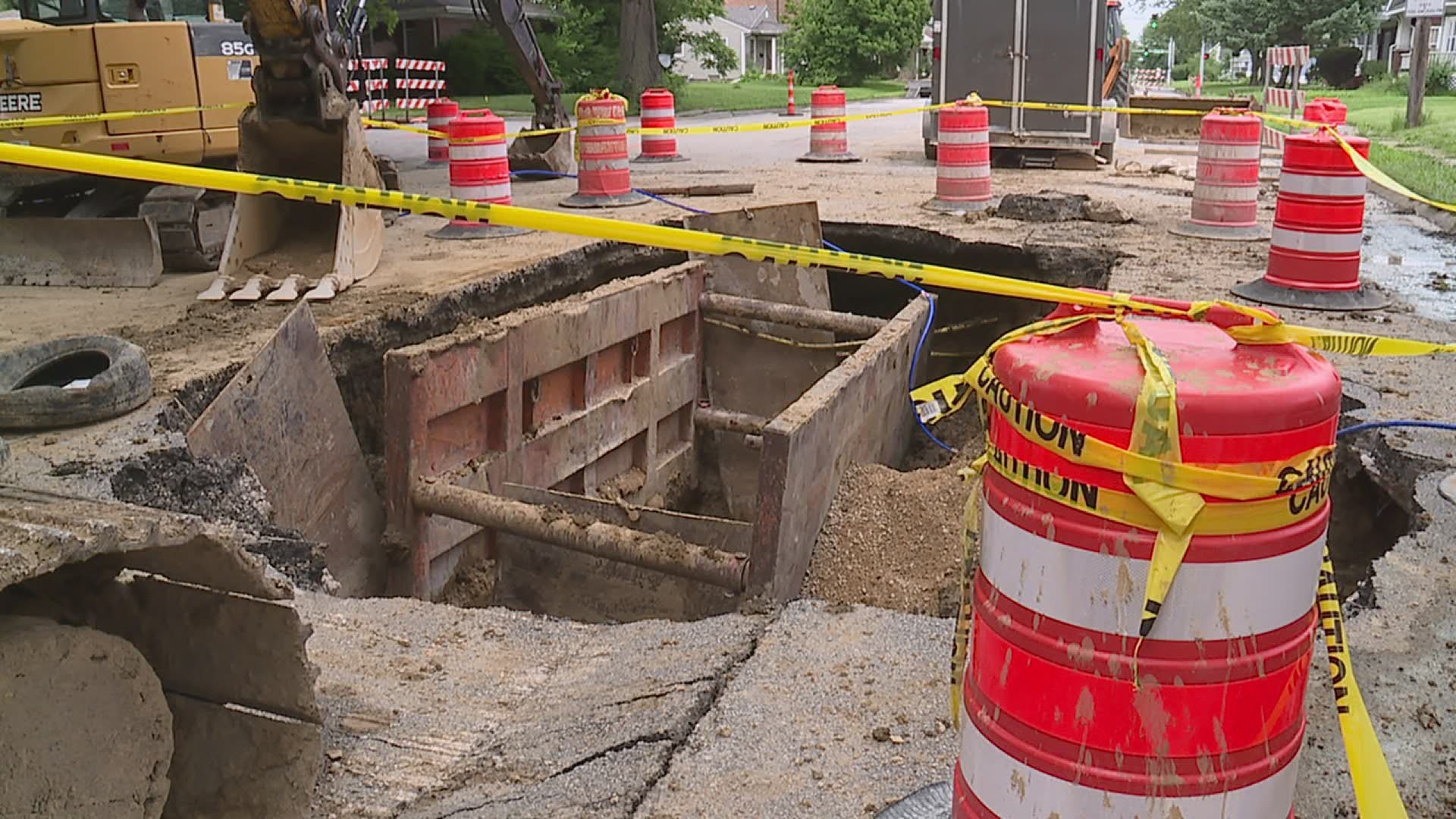The sinkhole stopped traffic on Locust St., between Kenwood and Woodland Ave.