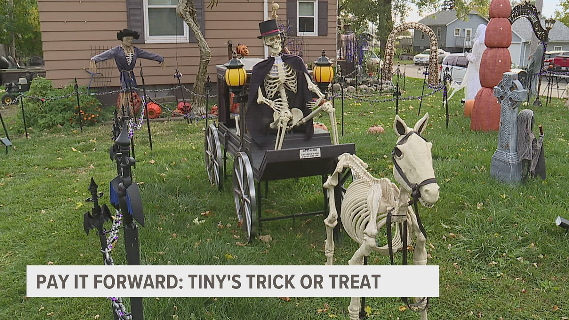 Anna and Sean Svec host their annual Tiny's Trick or Treat at their house. Creating a fun display for kids of all ages to make the night memorable.