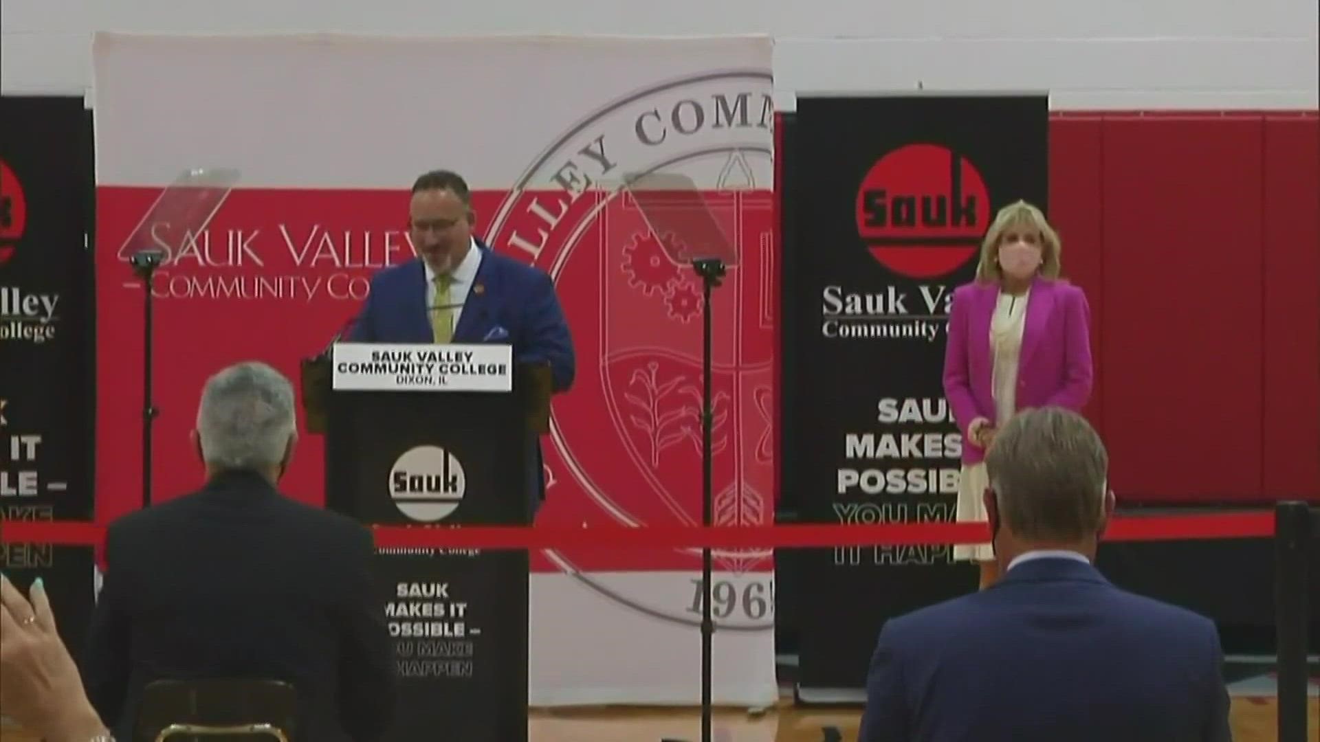 The First Lady and the Secretary of Education are expected to discuss Sauk's Impact Program, which allows high schoolers to earn up to three years of free tuition.