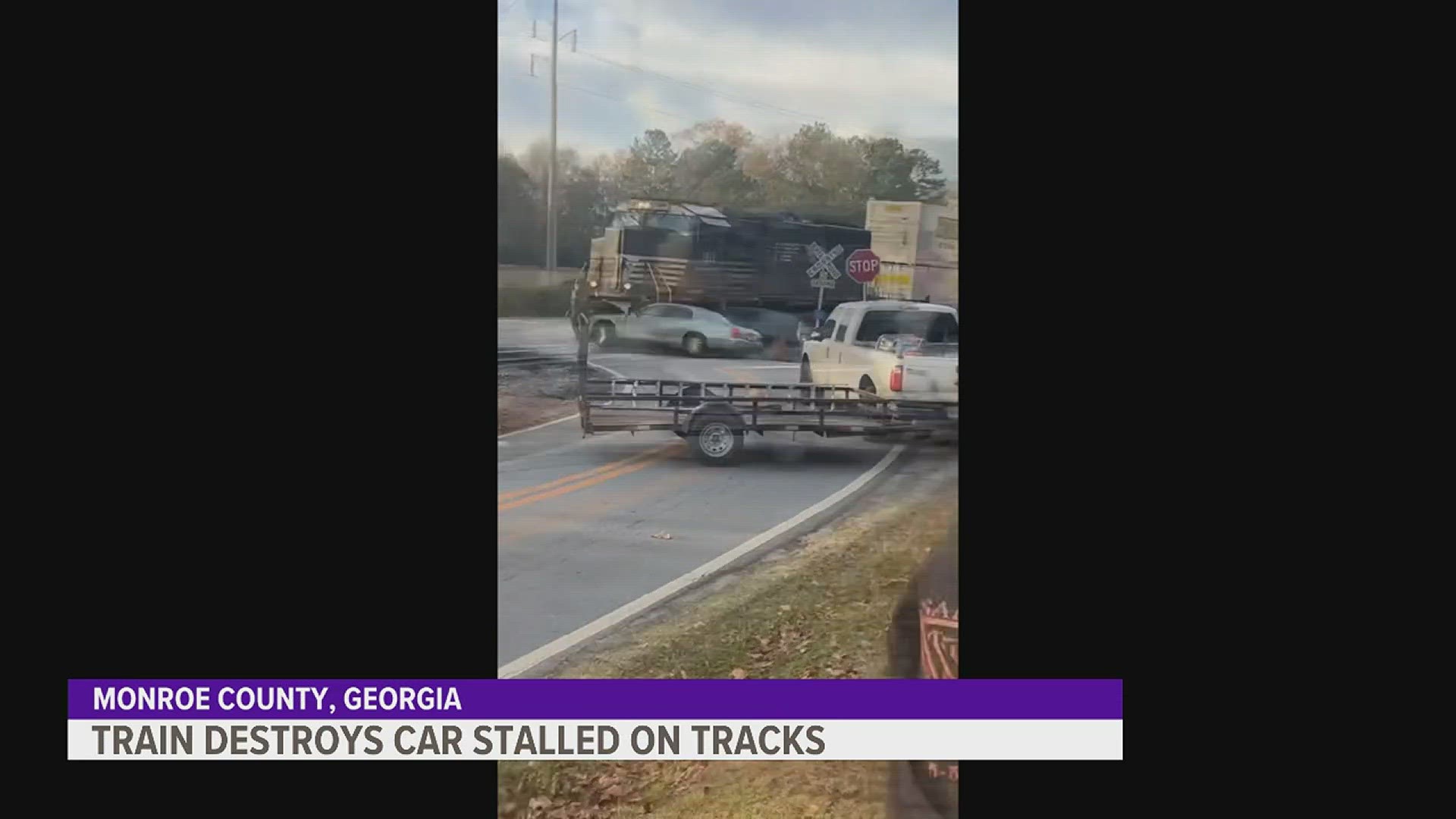 Caught on camera: Train destroys car after stalling on tracks in ...