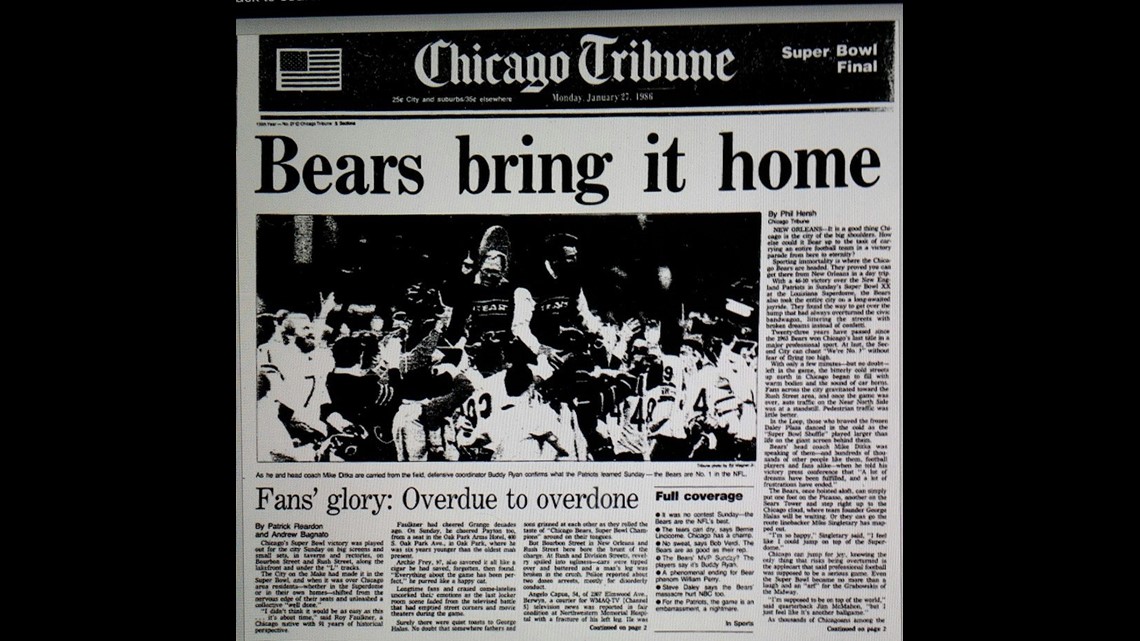 Chicago Bears Super Bowl XX Tribune Front Page: Bears bring it home