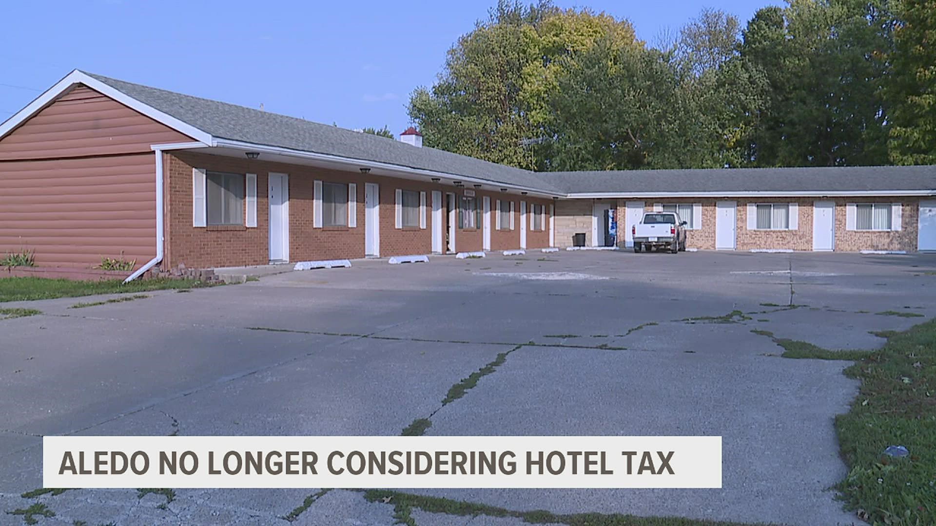 Aledo was exploring imposing an up to 5% tax on guests of overnight rentals at hotels, motels and short-term rentals.