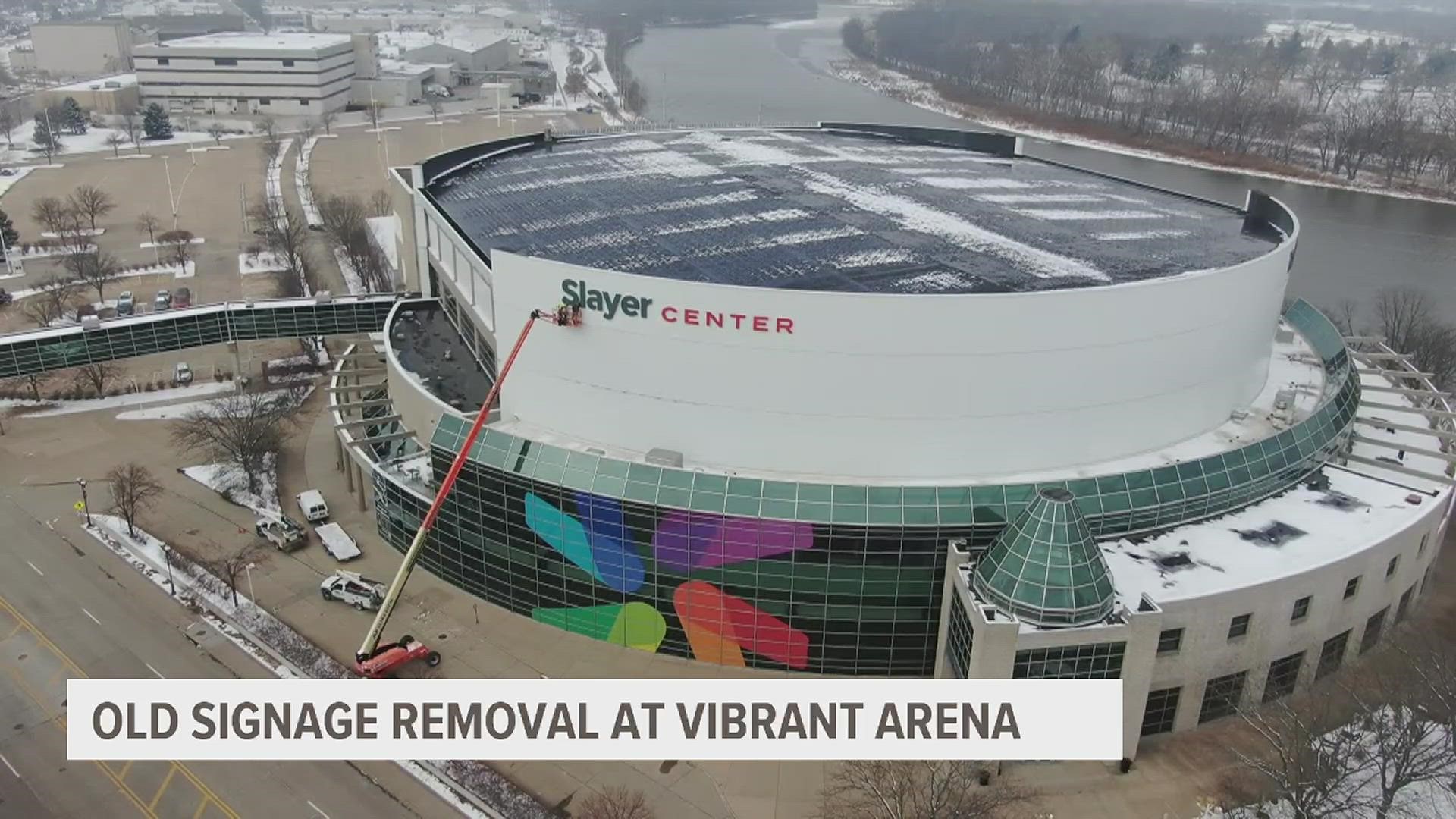 The Arena was briefly labeled as the "Slayer Center" as one sign came down to make space for the new Vibrant Area marking.