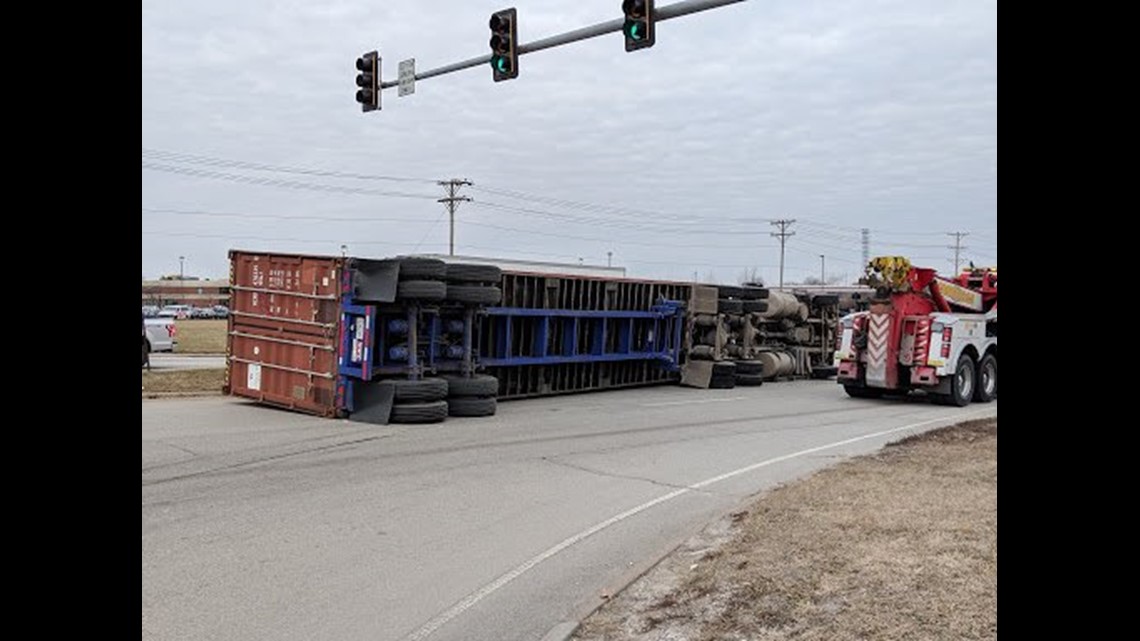 I74 Eastbound ramp closed Tuesday for semi rollover, gas leak