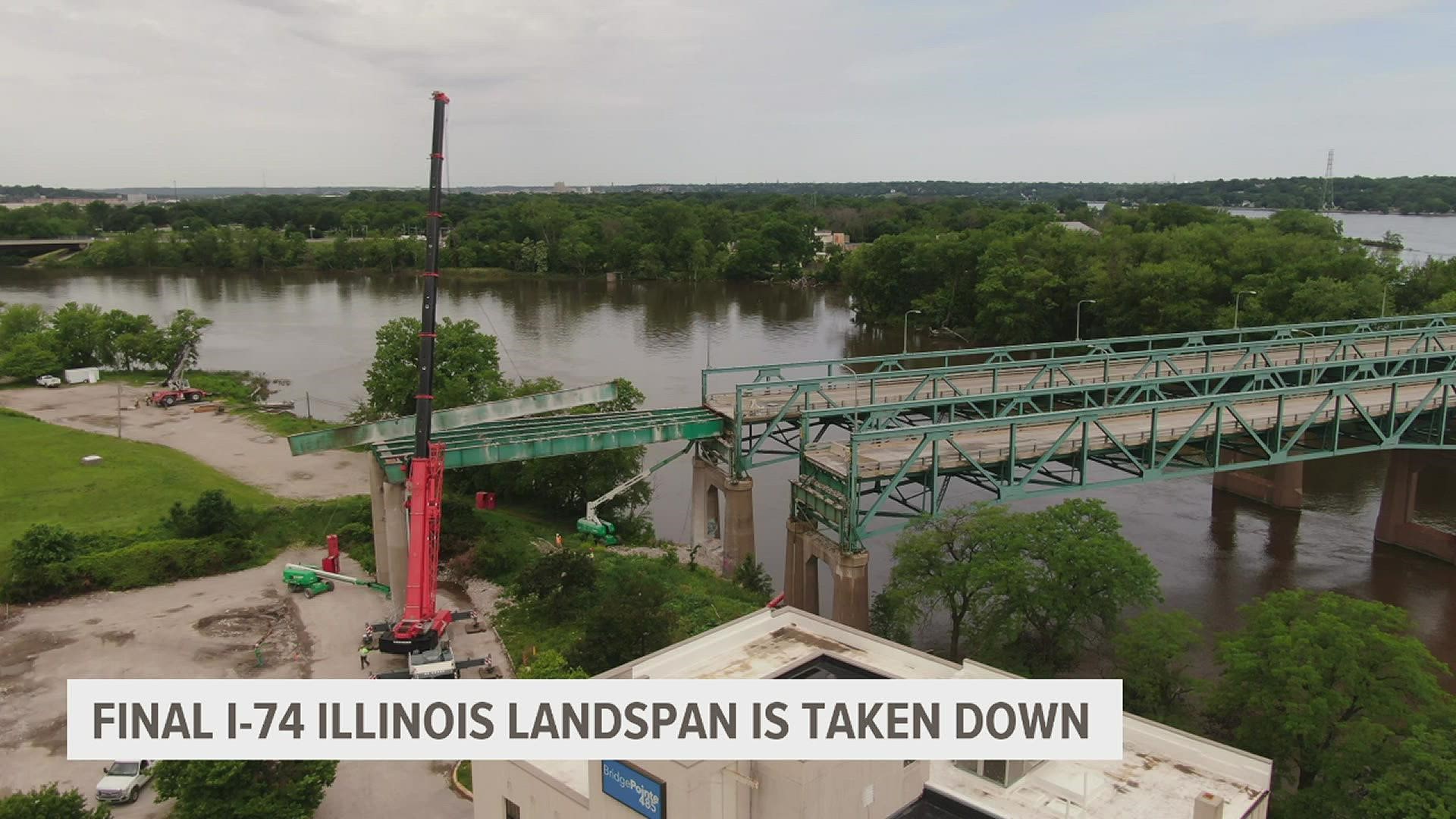 The beginning of one local company was marked by the end of a QC icon, as a new, Quad Cities crane service brought down the final Illinois section of the old bridge.