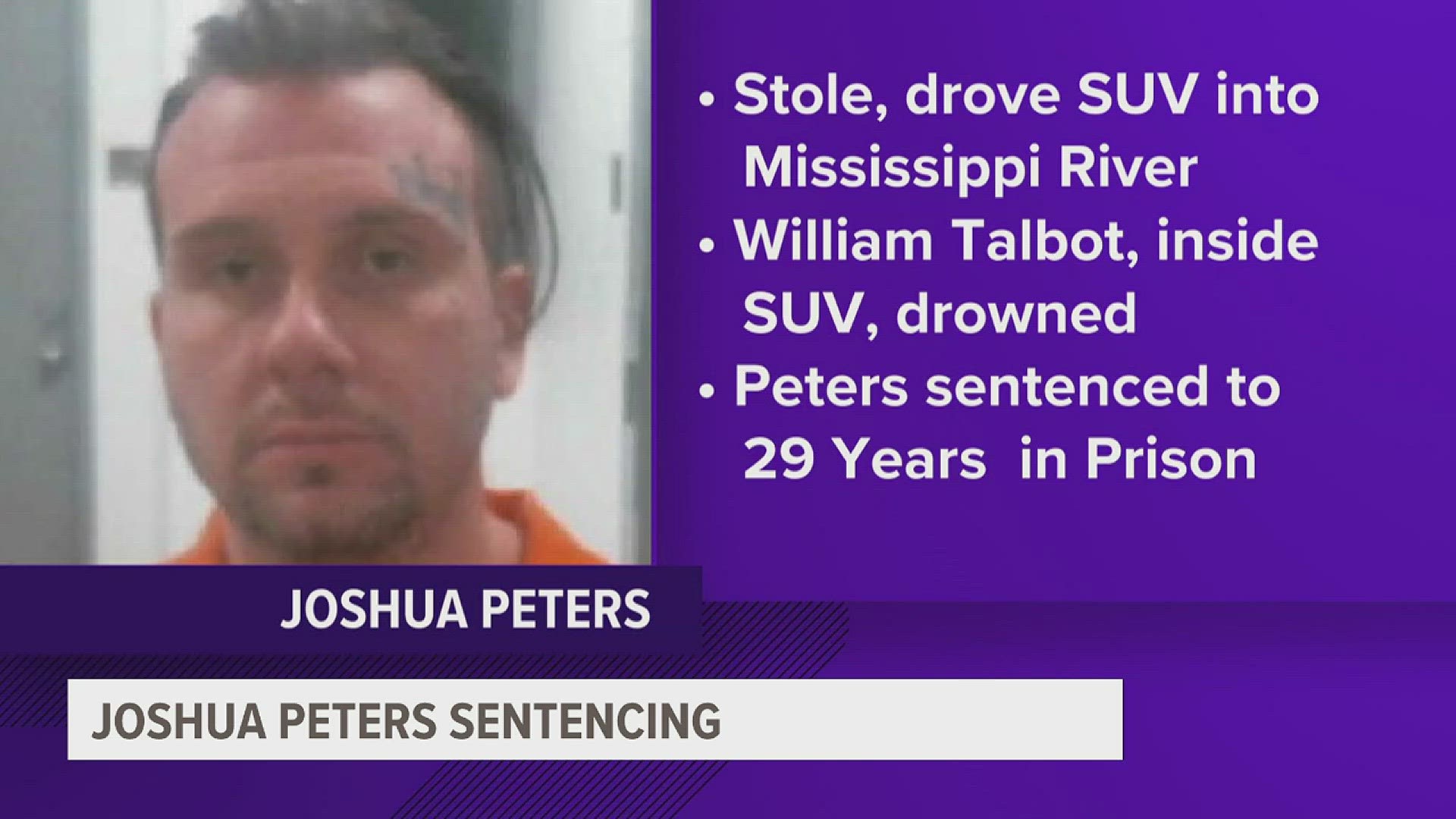 Joshua Peters stole the SUV while camping with the vehicle's owner, William Talbot, in the passenger seat. Talbot died as a result.