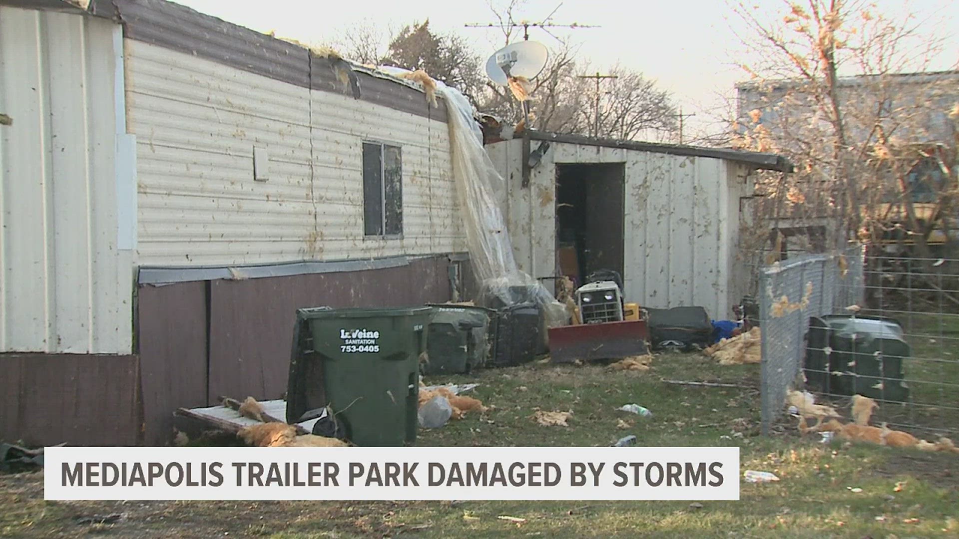 One of the park's longtime residents now lives in a trailer without a roof and scrambled to make a temporary fix using tarps.