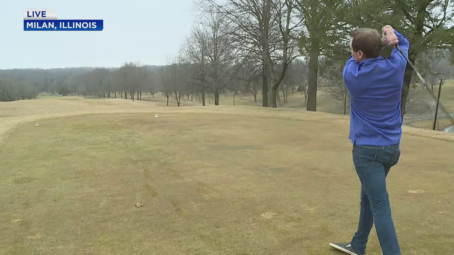 Chatting with Erin Strieck, head golf pro at Pinnacle, Jon Ketz hits a ball "straight as an arrow."