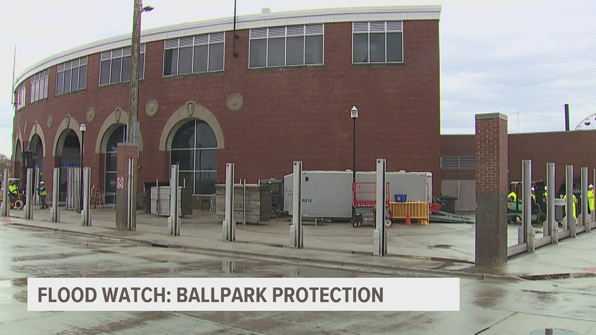 The road to Credit Island is closed to the public, and the flood walls are going up around Modern Woodmen Park in Davenport.