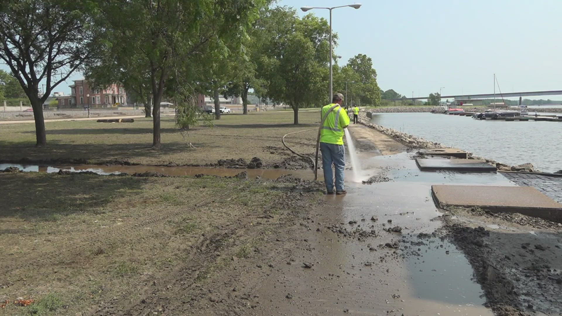 Access to Riverside Park has been closed off for around three weeks as flood waters covered the parking lots and grassy areas.