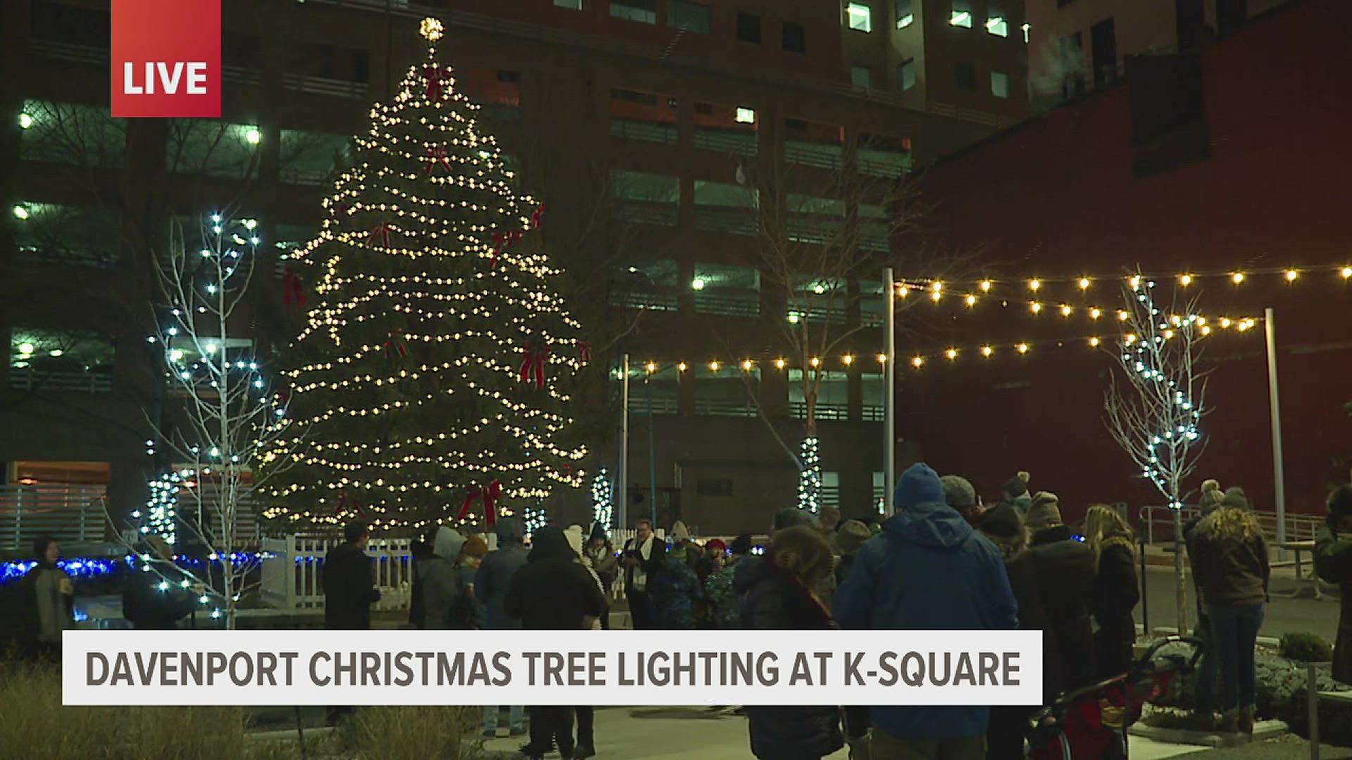Davenport lit its Christmas tree at K-Square Friday night. The Festival of Trees is set to open to the public the next day.