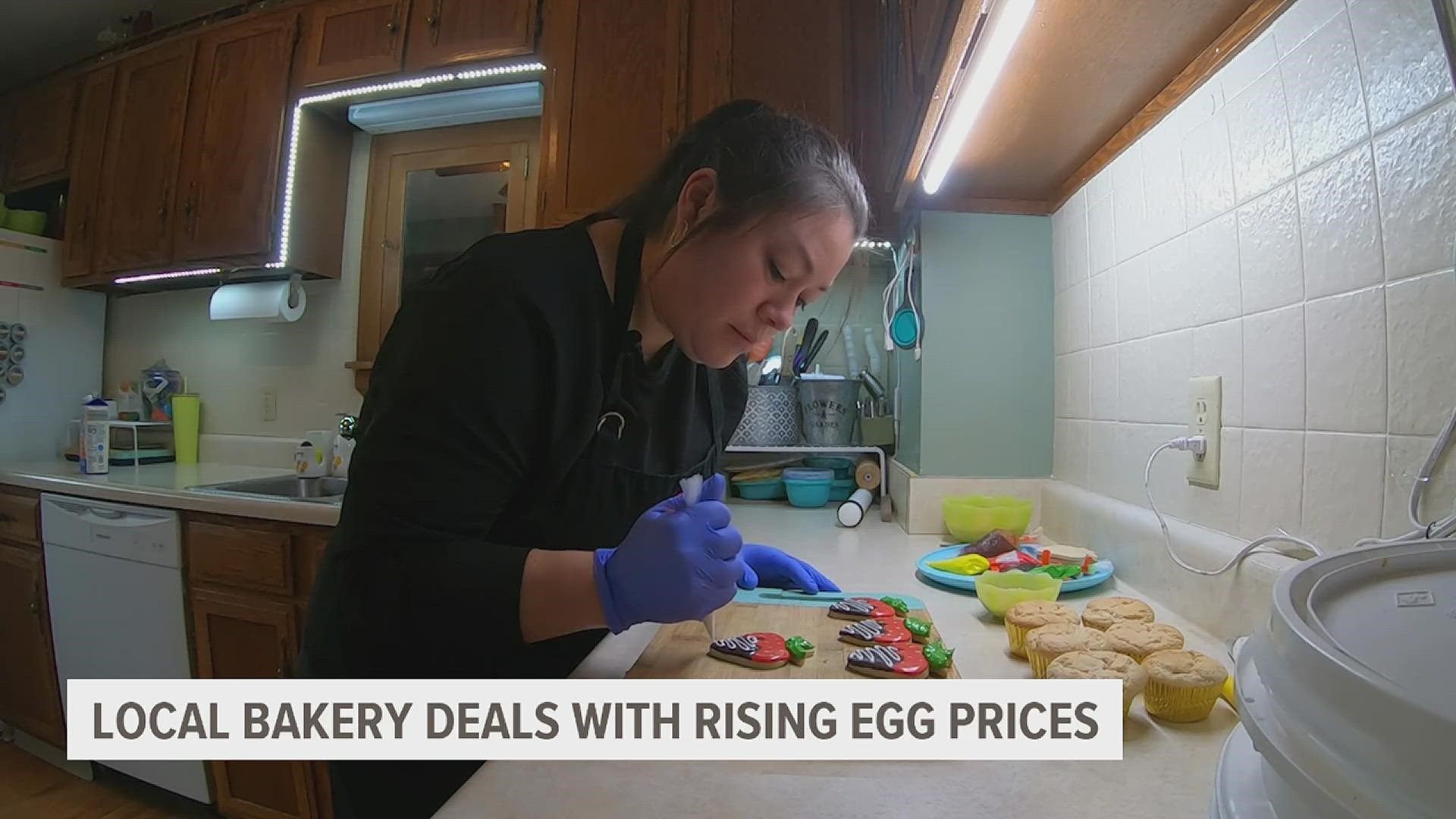Raika Ramierez runs her bakery out of her Davenport home. With egg prices up by 60%, she's had to find other sources for the much-needed baking item.