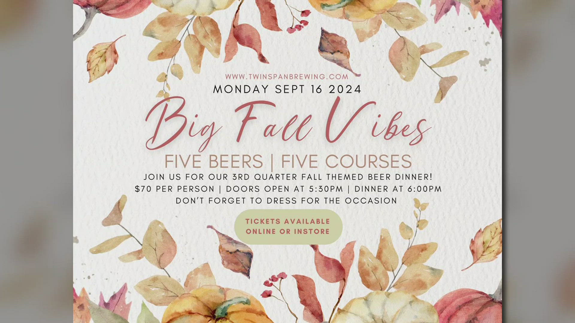 The brewery will be hosting a five-course, fall-themed pairing meal on Sept. 16 that will be sure to get you excited for the harvest season.