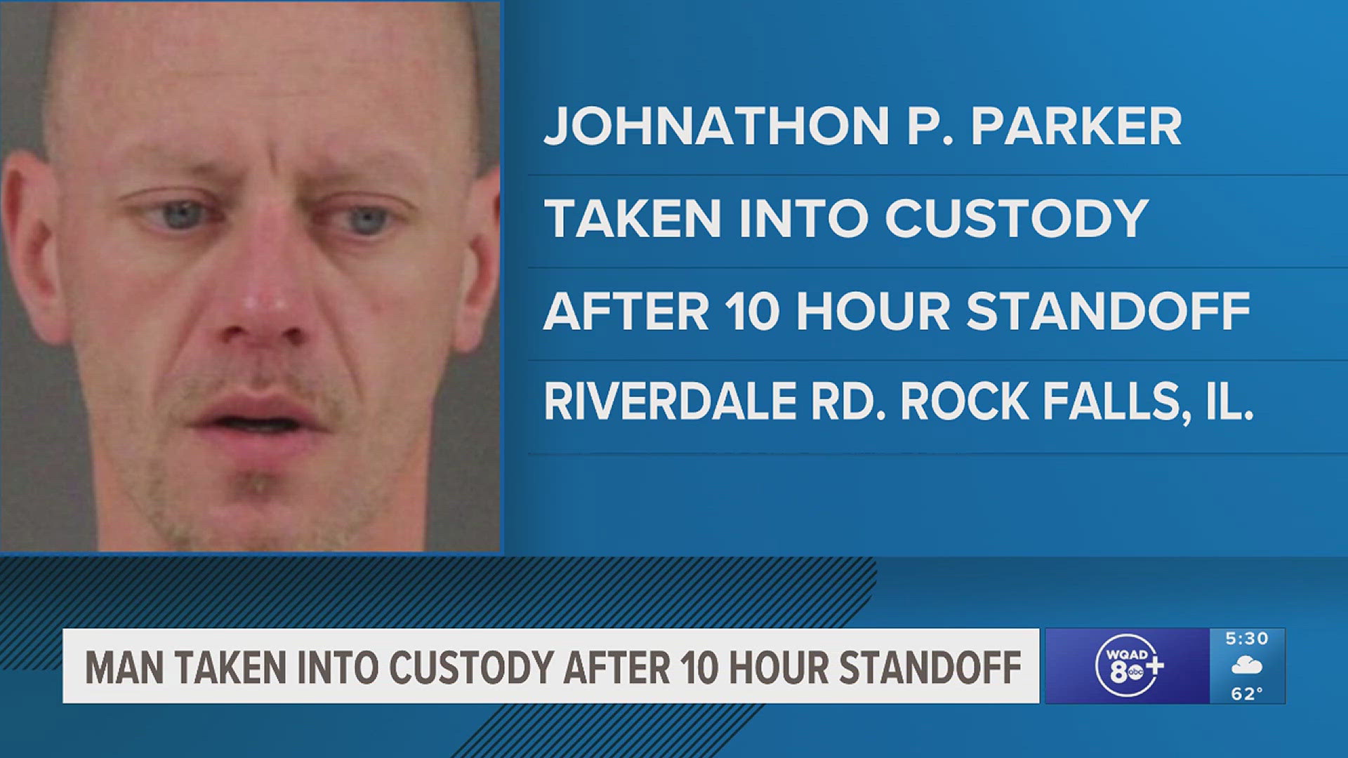 The Whiteside County Sheriff's Office said 40-year-old Johnathon P. Parker was taken into custody Sunday morning following a 10-hour-long standoff.