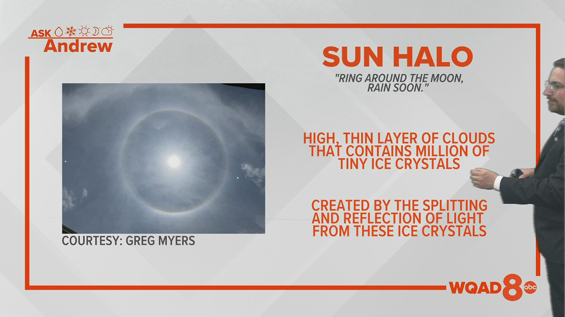 A perfect halo was visible around the sun earlier this week. Meteorologist Andrew Stutzke explains what causes this beautiful phenomenon.