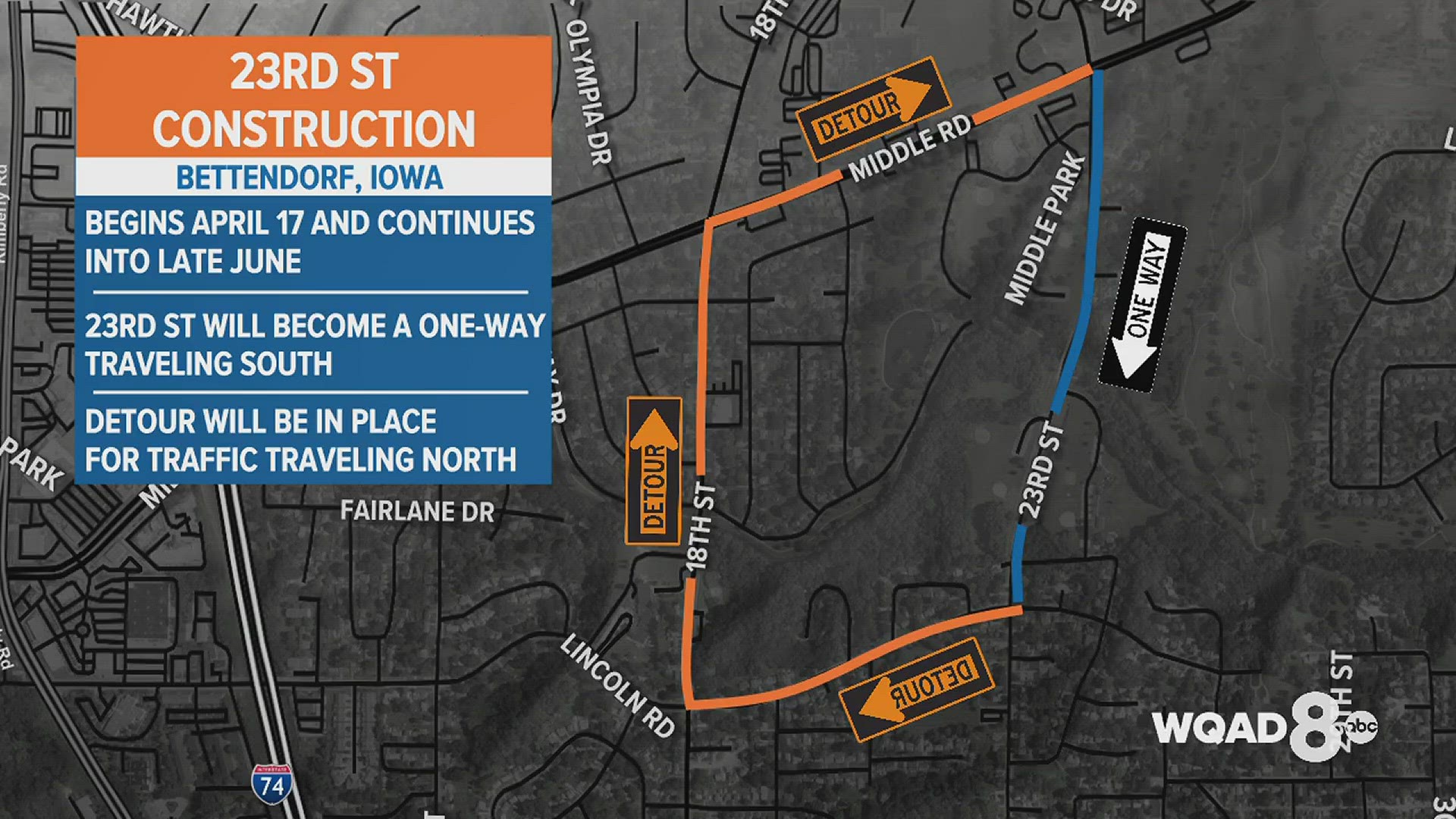 Traffic on 23rd Street from Middle Road to Lincoln Road will be reduced to one lane from Monday, April 17 through late June for road work.