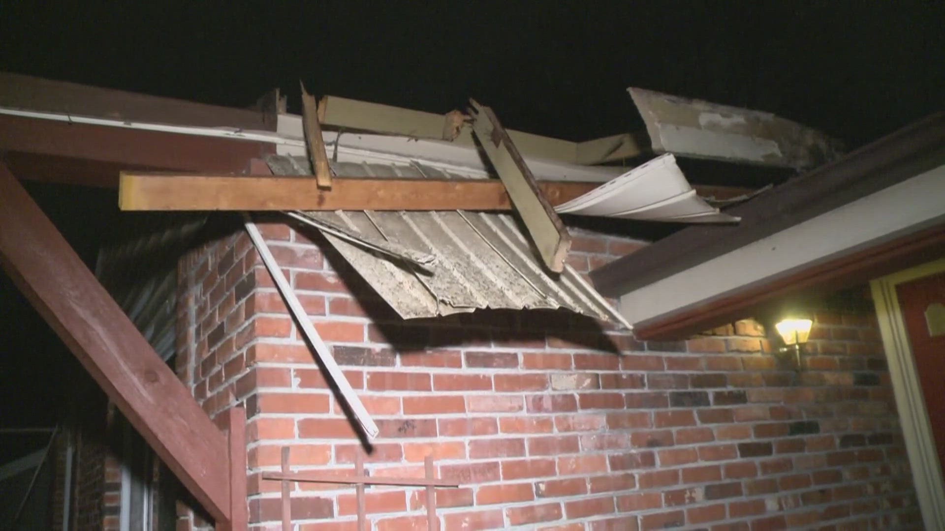 Overnight dangerous wind conditions caused damage to homes 26 miles outside of St. Louis. One worried couple is hoping for the best after their roof was destroyed.