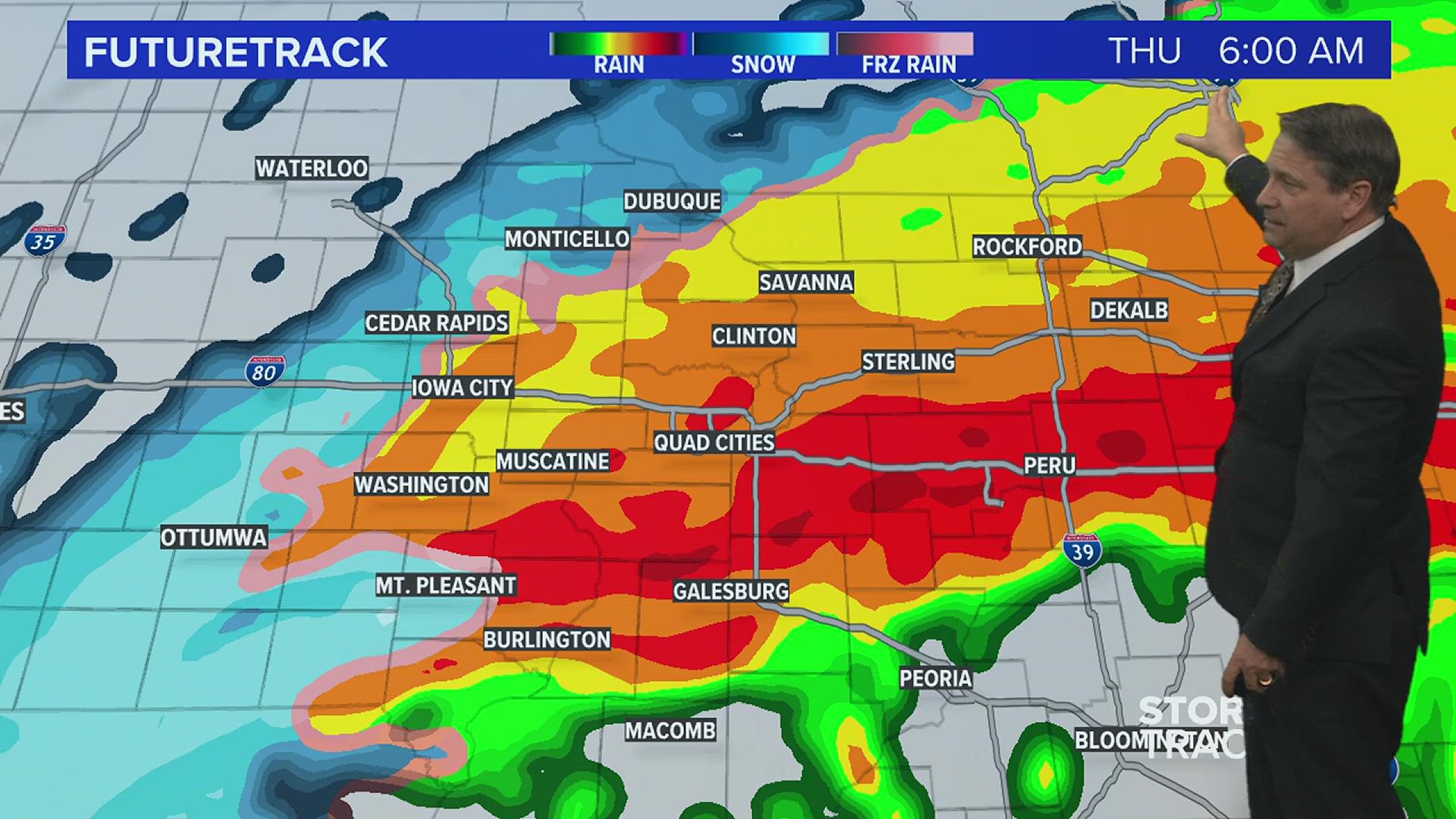 Rain developing to become heavy at times late... Slushy snowfall for some Thursday morning