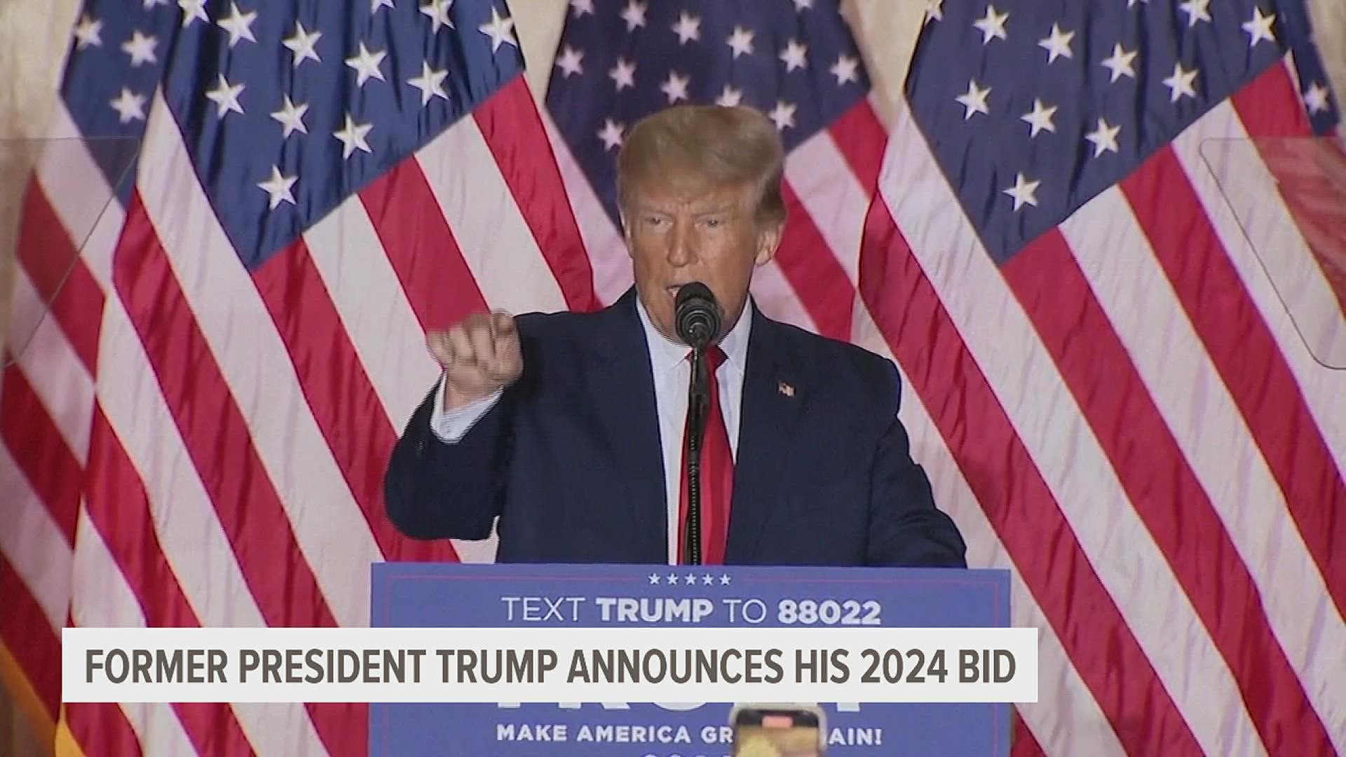 Trump filed his candidacy with the Federal Election Commission. He says his 2024 campaign will be about issues and common sense.