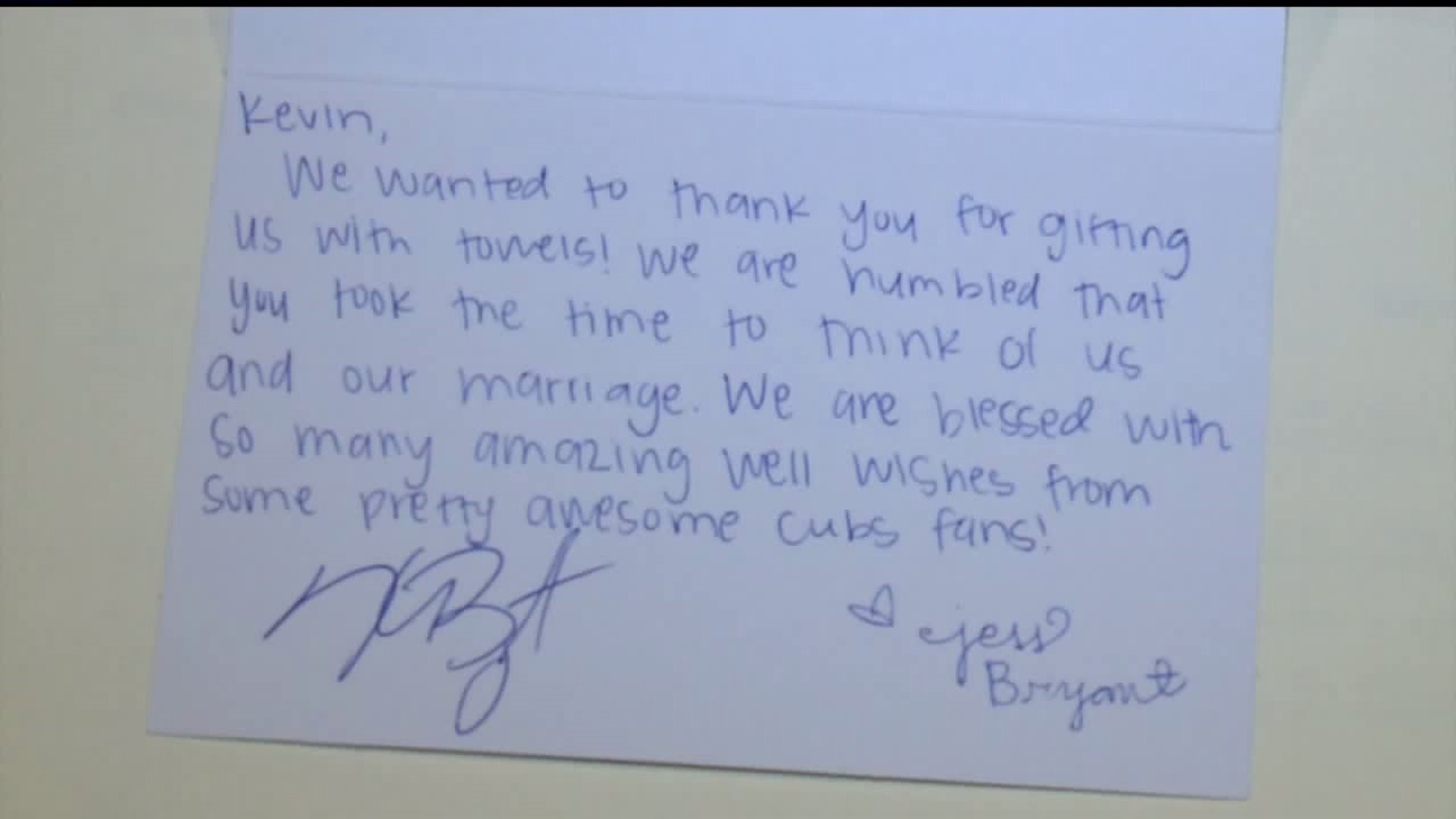 Cubs player sends thank you notes