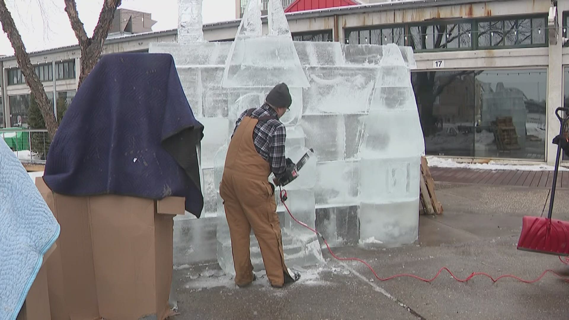 Artists this year are working with about 100 blocks of ice to create a Halloween scene.