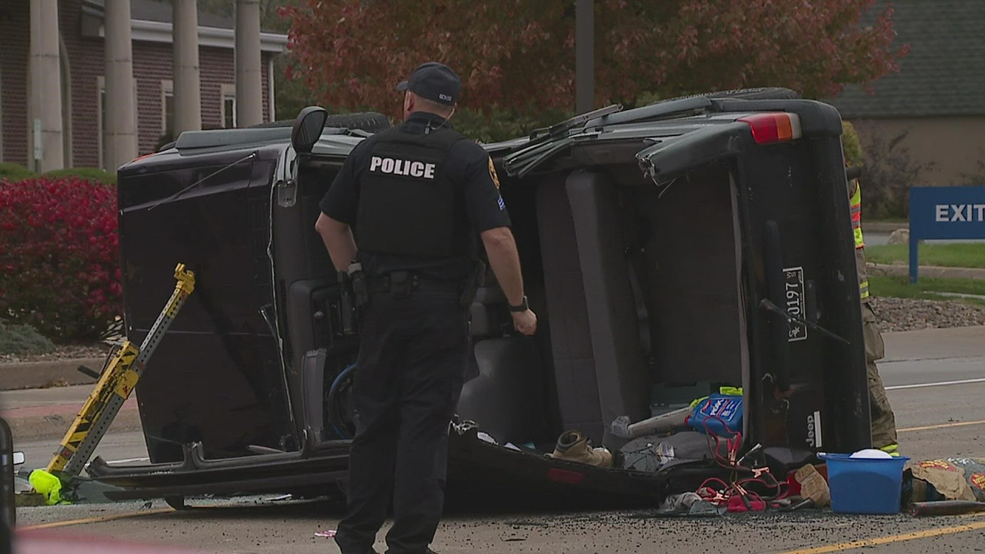 A vehicle could be seen on its side in the middle of Avenue of the Cities, east of 34th Street.