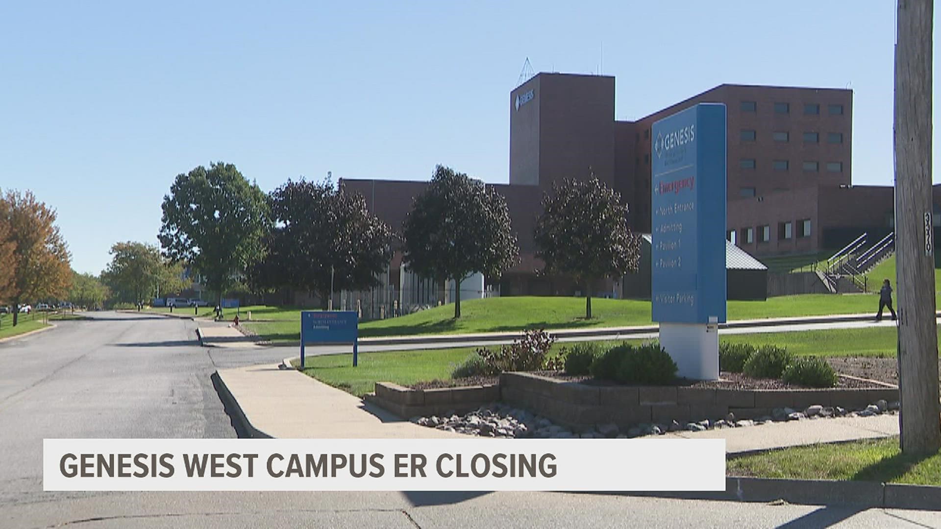The Genesis Davenport West campus emergency department will close in December, with staff and resources moving to the East campus. The West campus remains open.