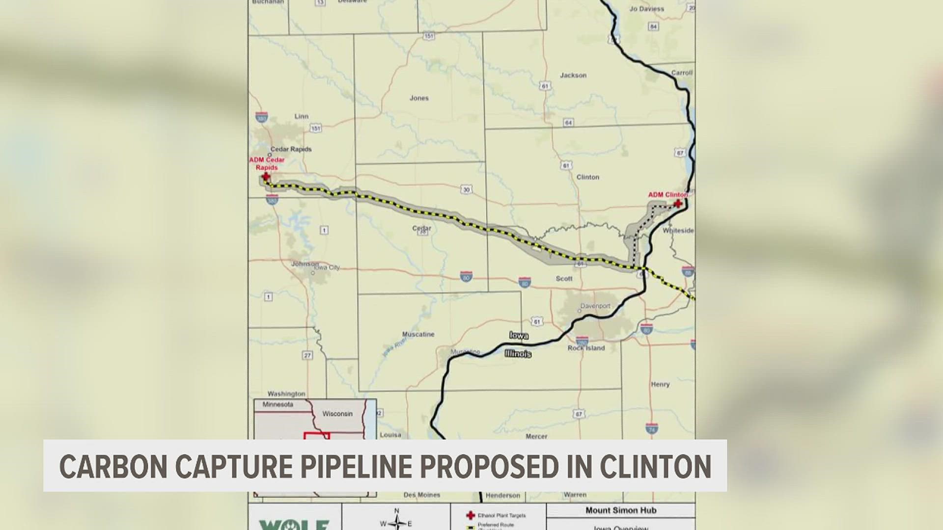 The Iowa Utilities Board and Wolf Carbon Solutions held an informational session in Clinton on Tuesday to allow county residents to ask questions about the project.