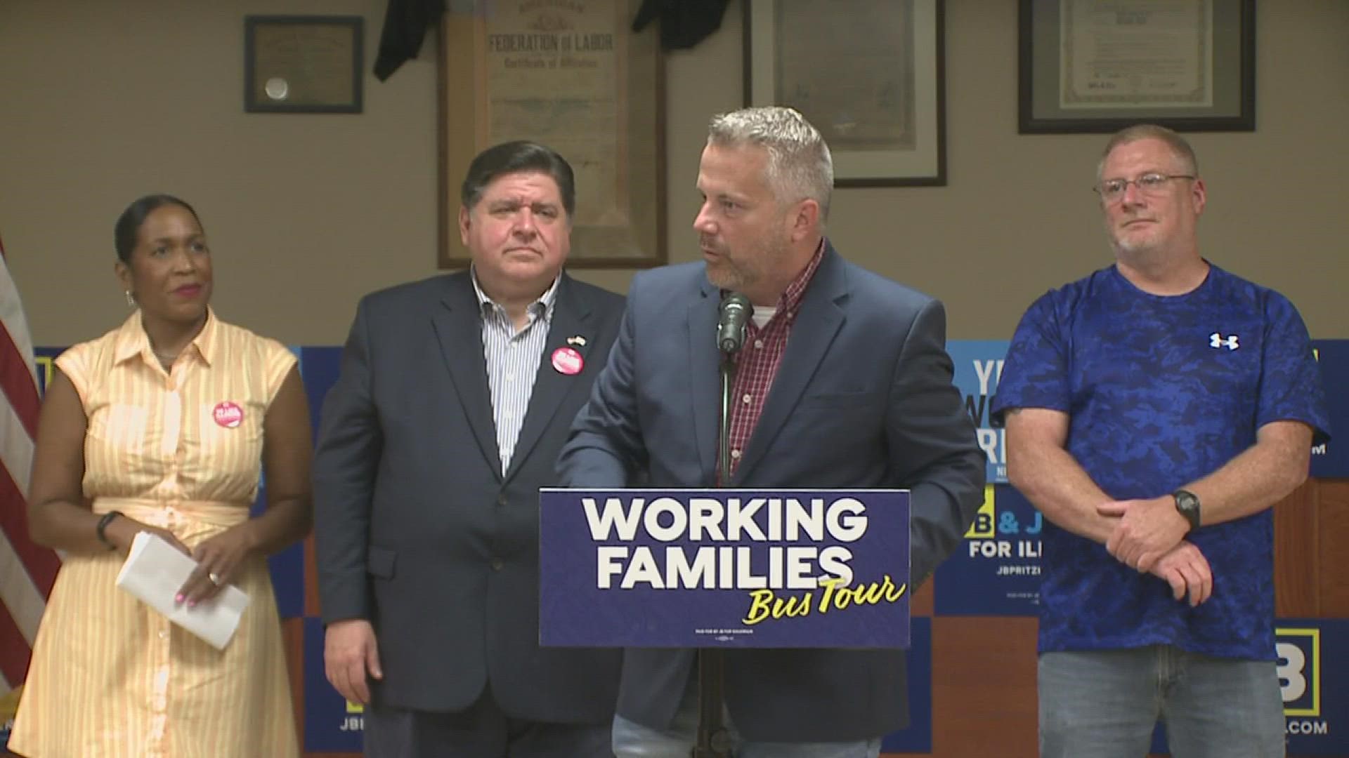 With midterm elections approaching, the Illinois governor stopped by Rock Island to support local U.S. Congress candidate Eric Sorensen and other Democrats.