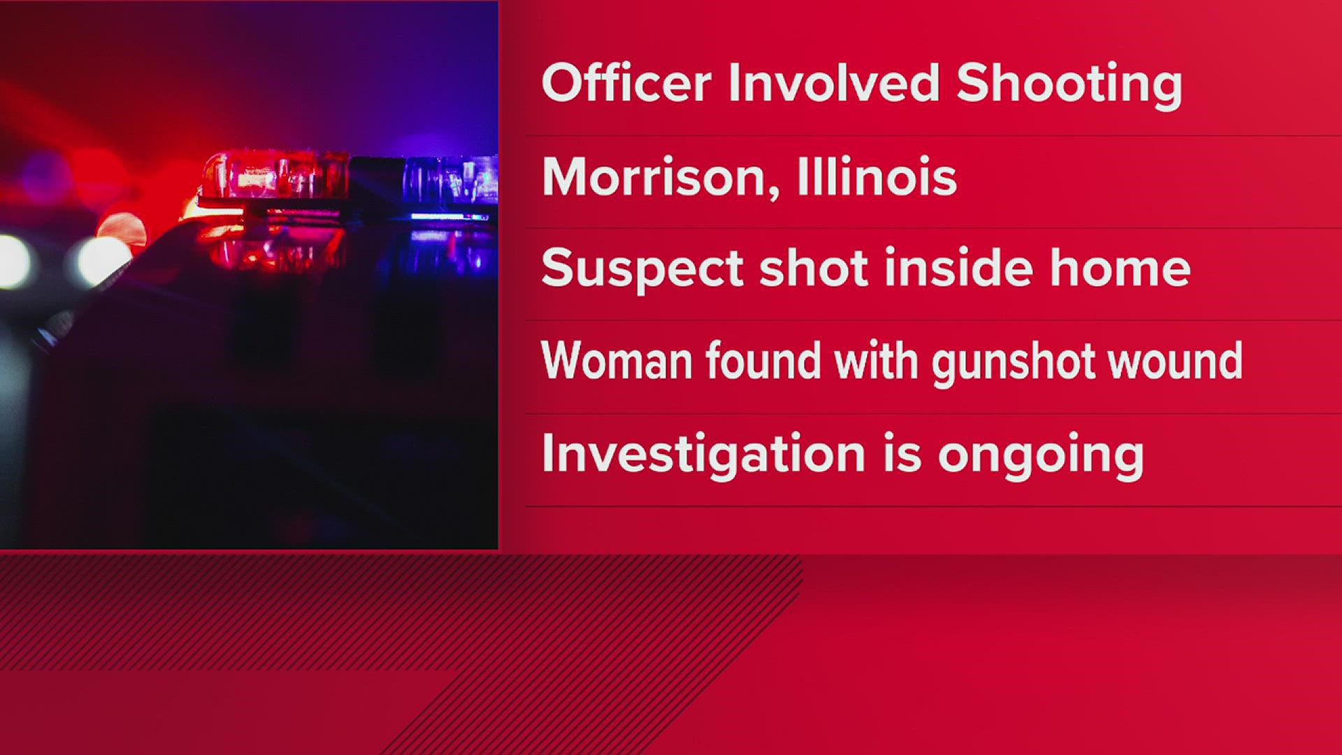 An officer shot the suspect after hearing gunfire during the execution of a search warrant at a Morrison, Illinois home.