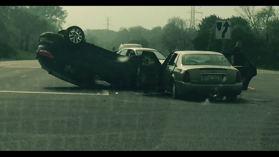 Car overturns in Milan crash