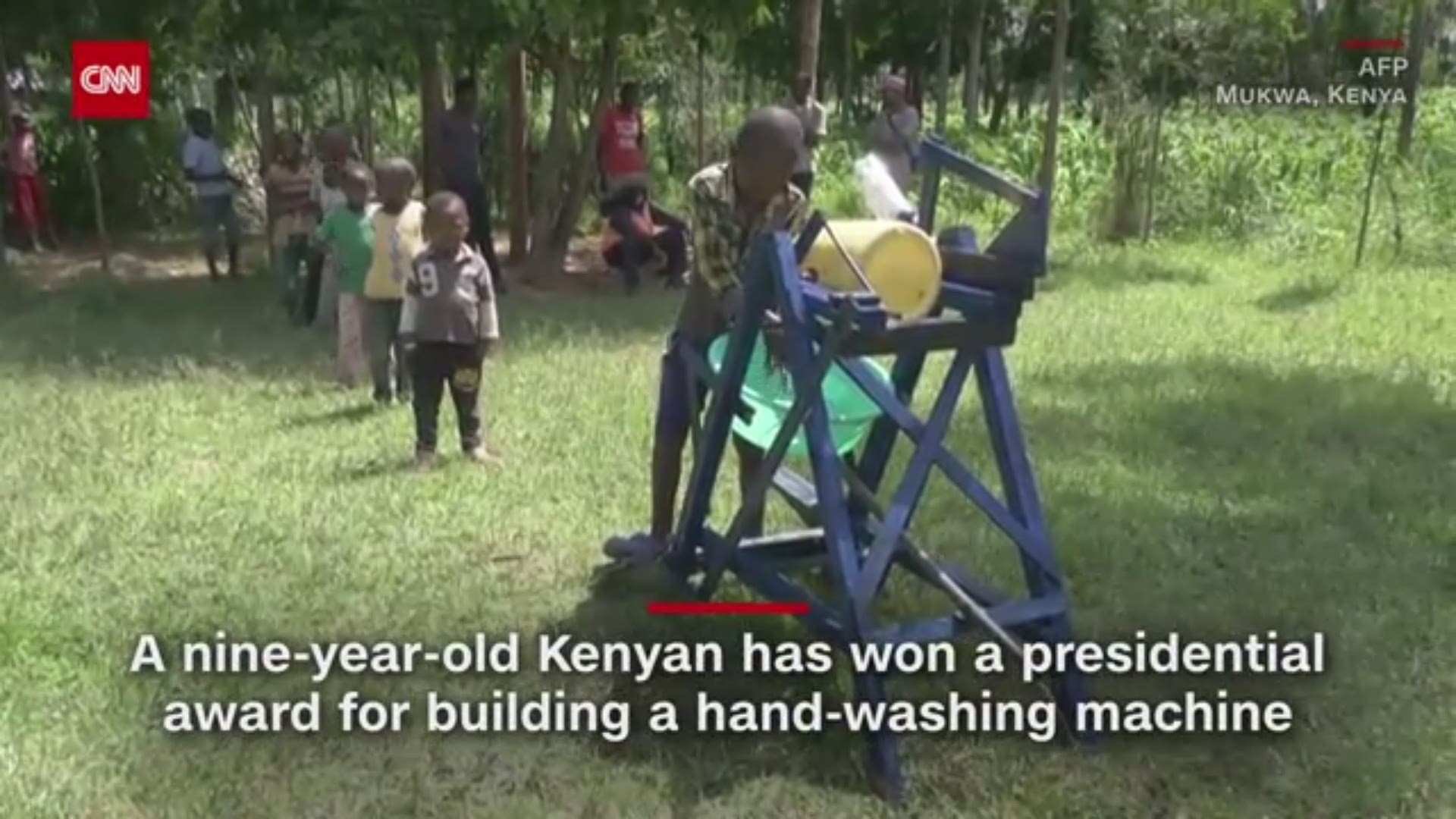 Stephen Wamukota, 9, received an award from Kenyan President Uhuru Kenyatta for building a hand-washing machine as a way to curb the spread of coronavirus.