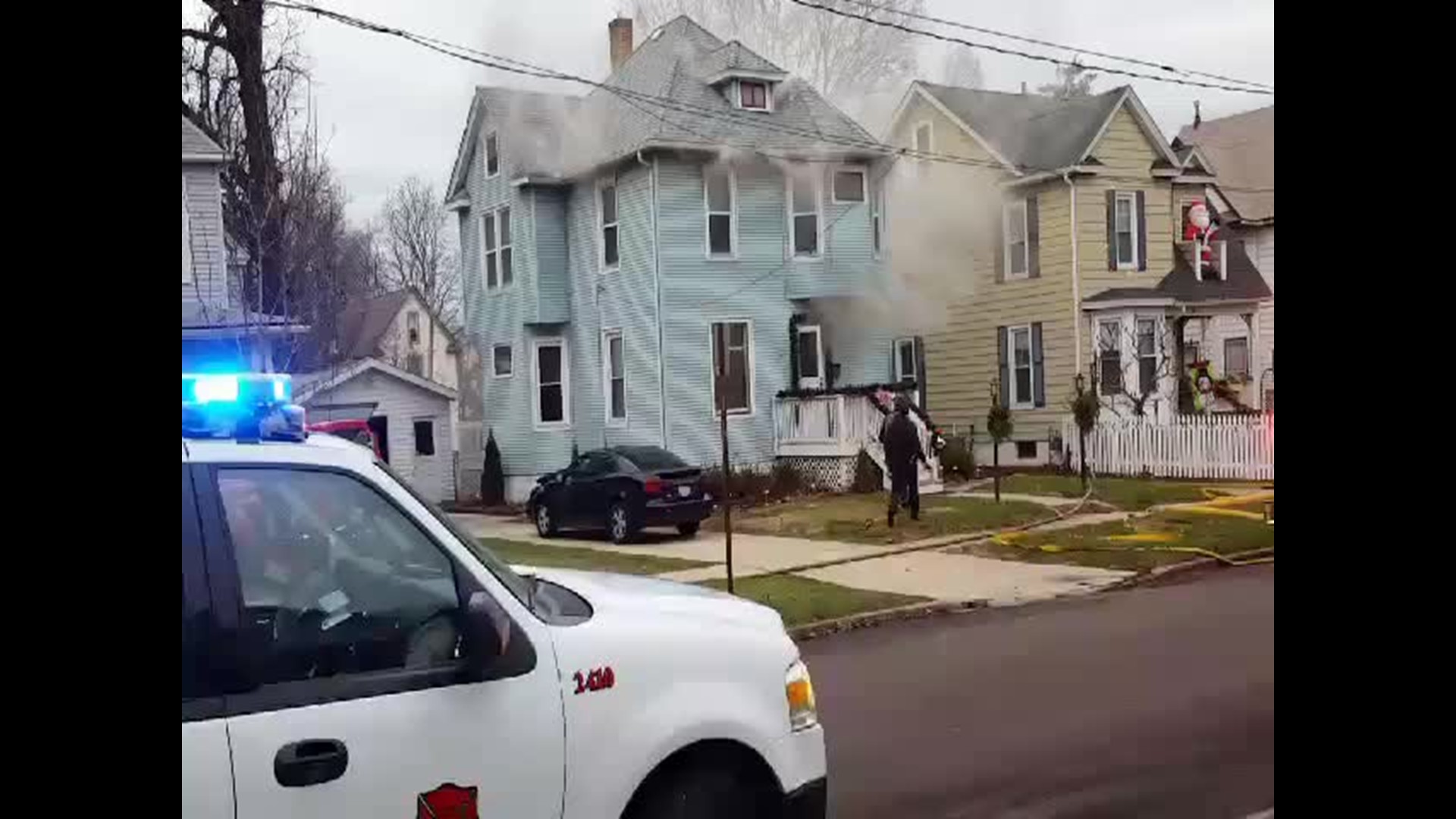 Home on fire in Rock Island, Illinois