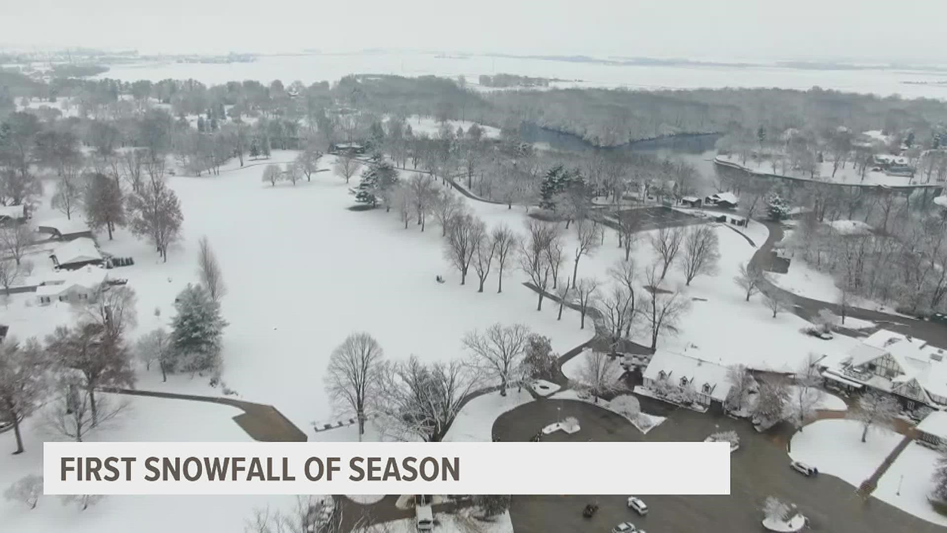 We captured this drone video of Soangetaha's golf course greens covered in an inch of snow as the first flakes fell Tuesday morning.