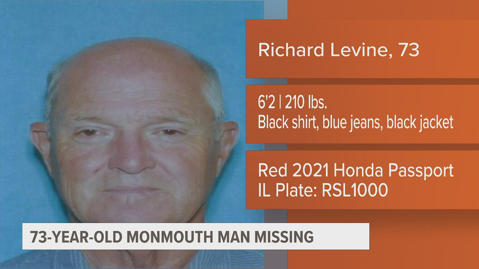 This morning Monmouth Police are looking for a 73-year-old man. Richard Levine was last seen on Nov. 19 wearing a black shirt and jacket with blue jeans.