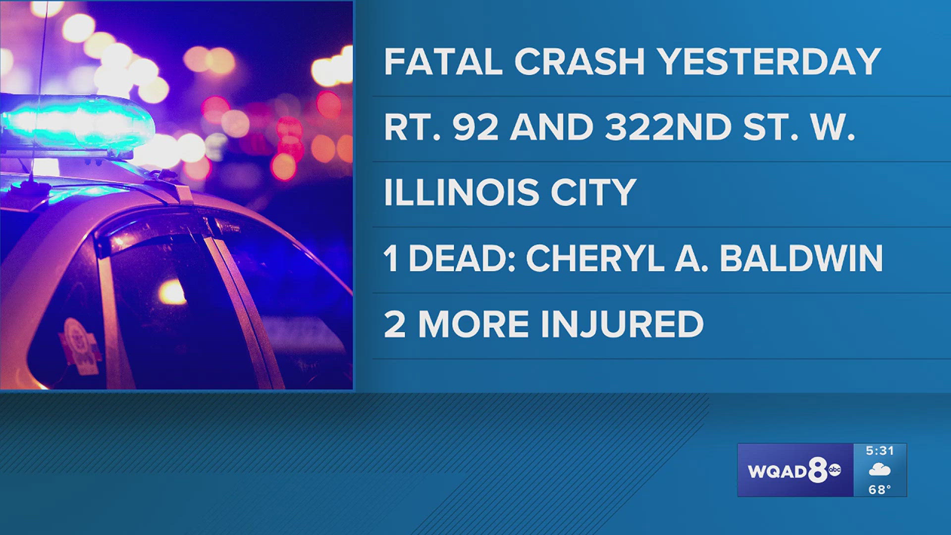 One person is dead after a two-vehicle crash in Illinois City early Saturday afternoon