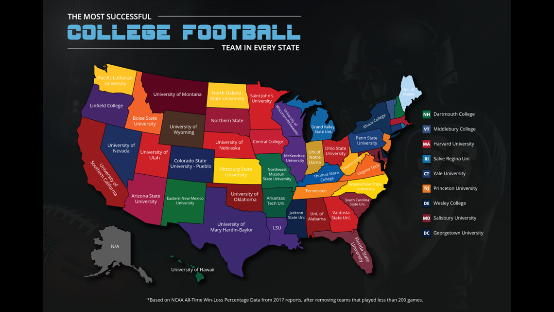 Map shows the best college football team in every state