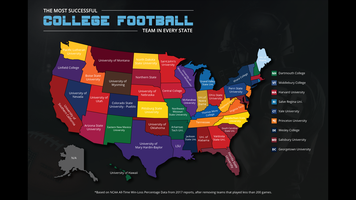 Map Shows The Best College Football Team In Every State Wqad