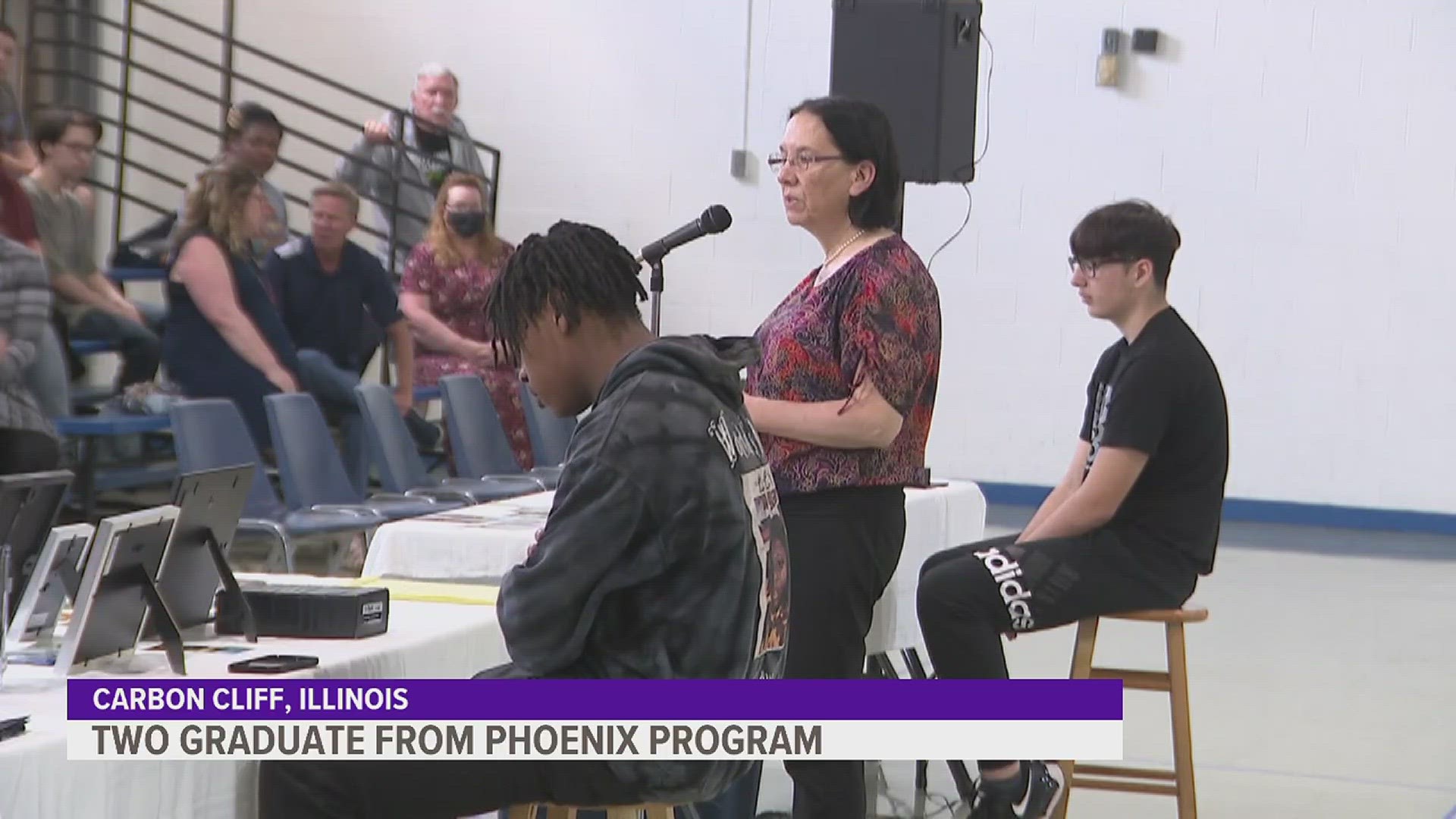 Two students graduated from the Blackhawk Phoenix program. The program works with students experiencing struggles in a regular high school setting.