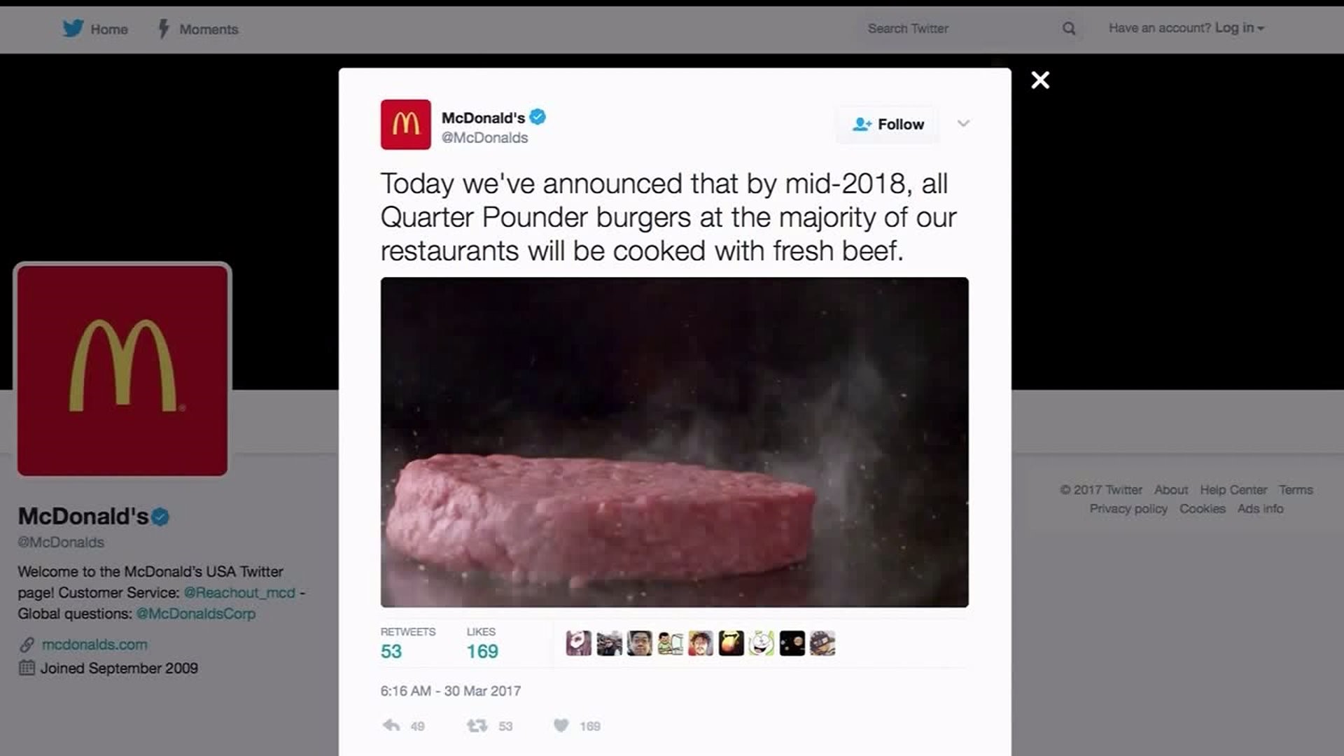 McDonald`s announces switch to "fresh" not frozen beef