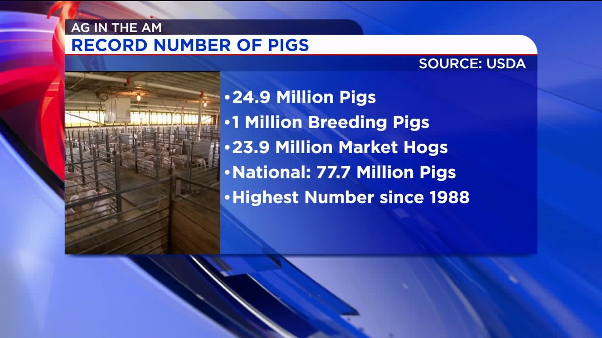 Iowa home to 24.9 million pigs, a new record and up 6%