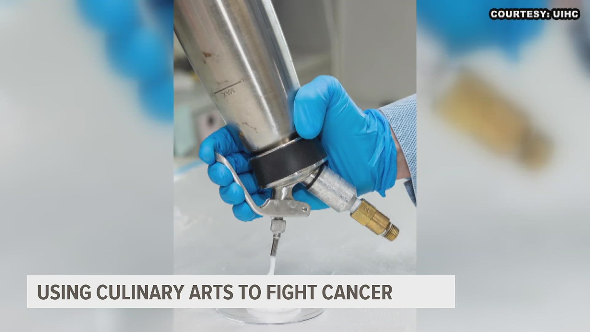 Researchers at the University of Iowa are working with something called molecular gastronomy to inject oxygen into cancerous tumors.