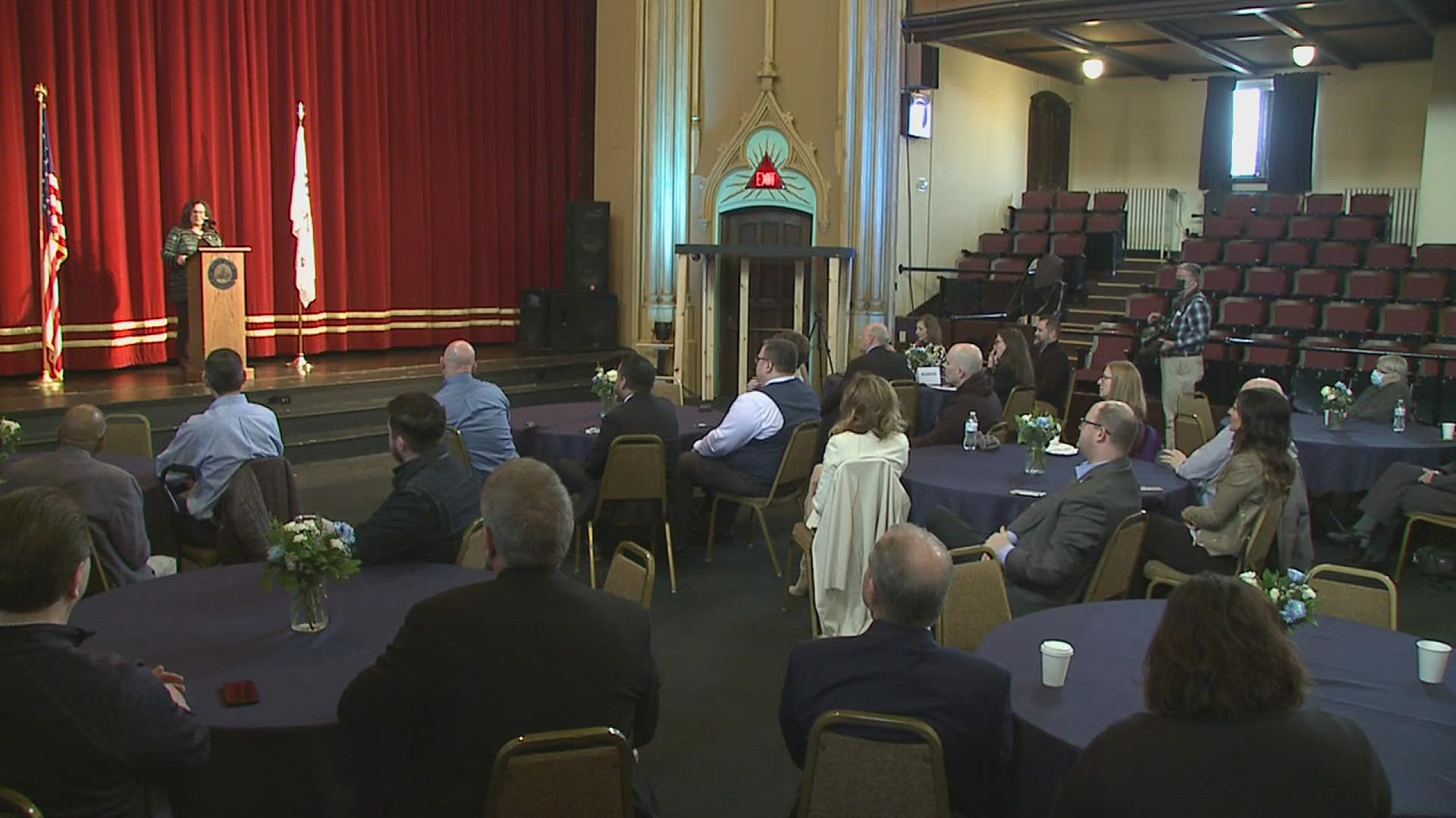 The mayor delivered her address at the Spotlight Theatre, speaking about connecting with community members further on how best to serve them.