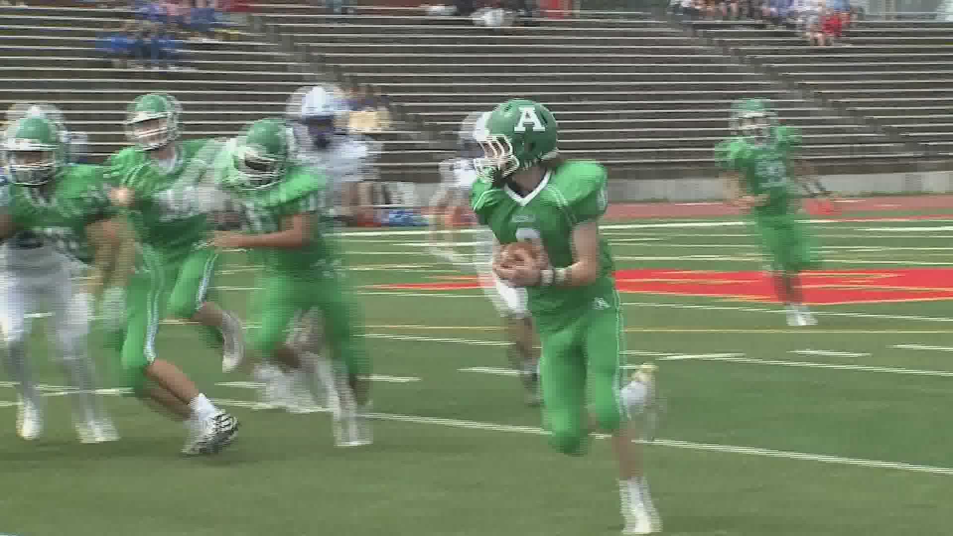 Alleman scores on their first drive. Then has a comeback to beat Quincy in football.
